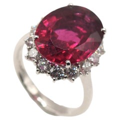 Platinum Cocktail Ring with 7.98ct Rubellite Tourmaline and Diamonds