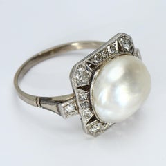 Platinum Cocktail Ring with White Pearl and Diamonds