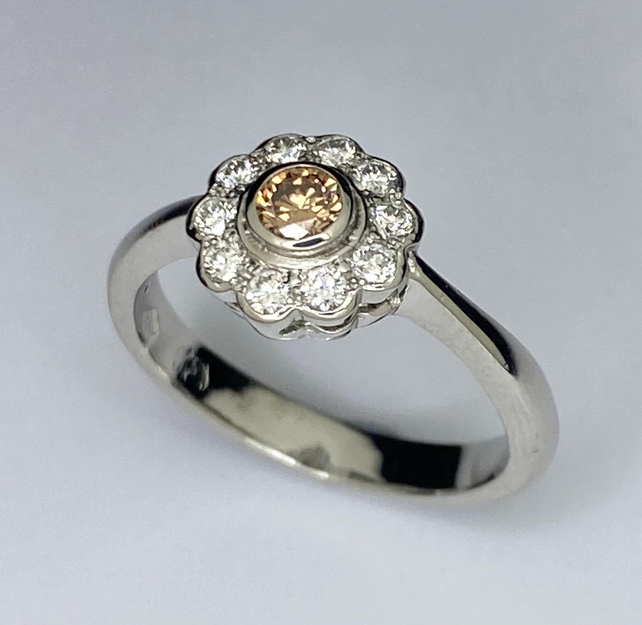 Victorian Platinum Cognac Diamond Cluster Ring For Sale