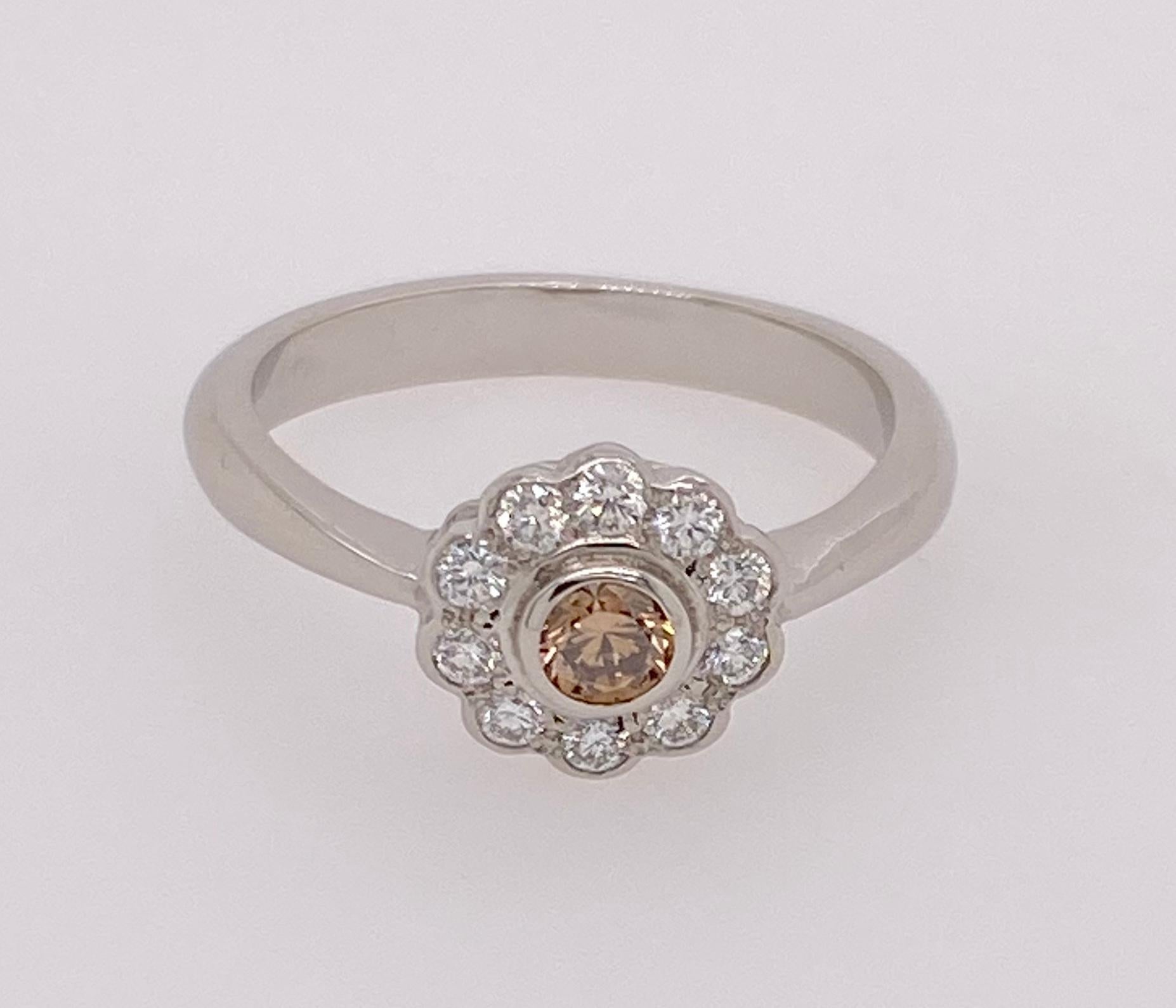 Women's Platinum Cognac Diamond Cluster Ring For Sale