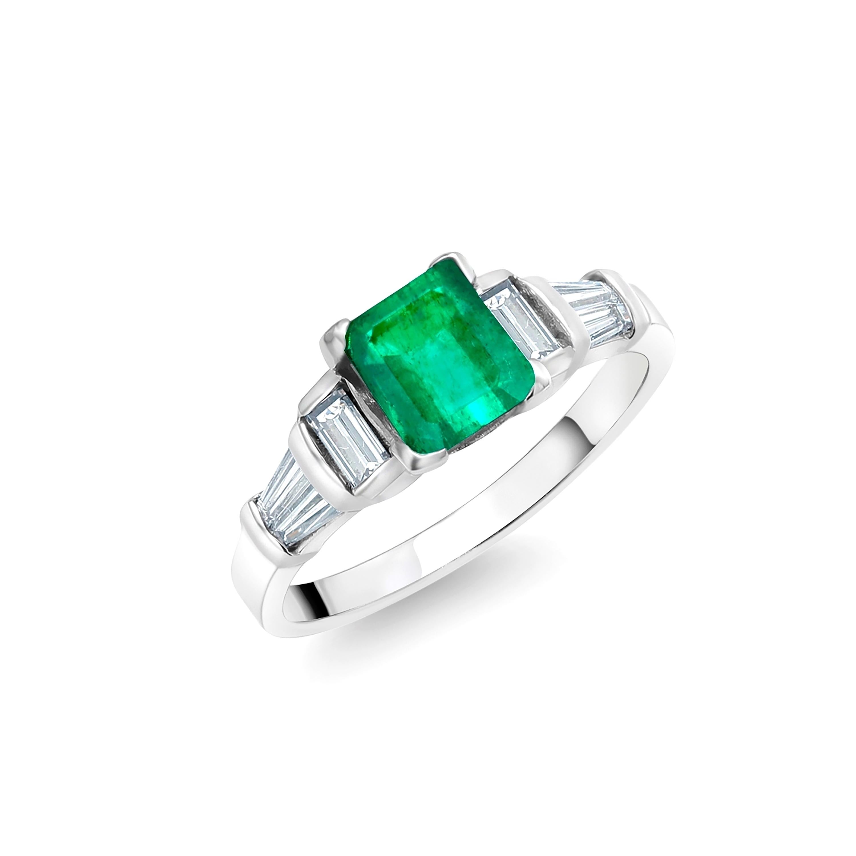 Contemporary Platinum Colombia Emerald and Diamond Engagement Ring 