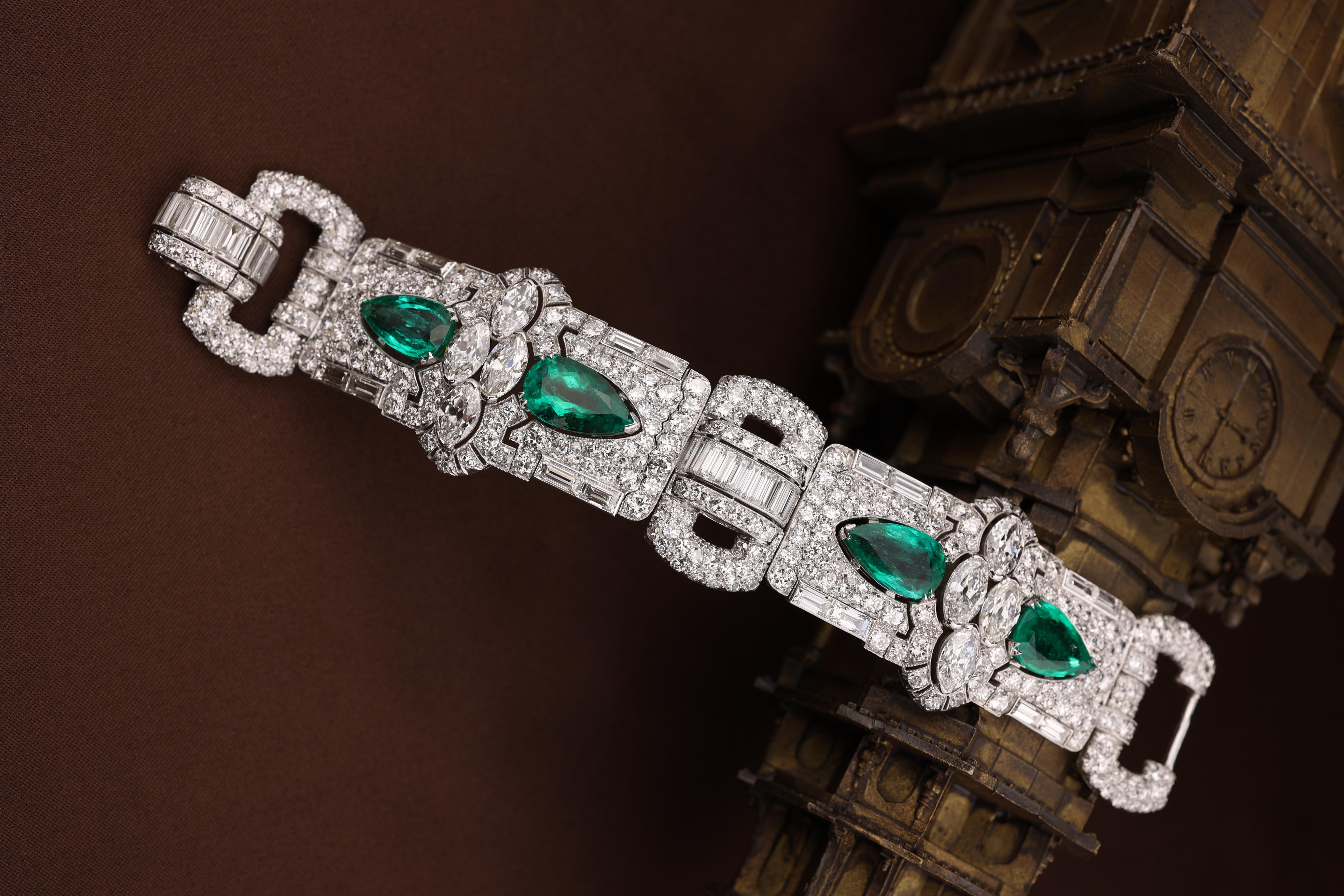 Platinum Colombia Emerald Diamond Bracelet, SSEF For Sale 4