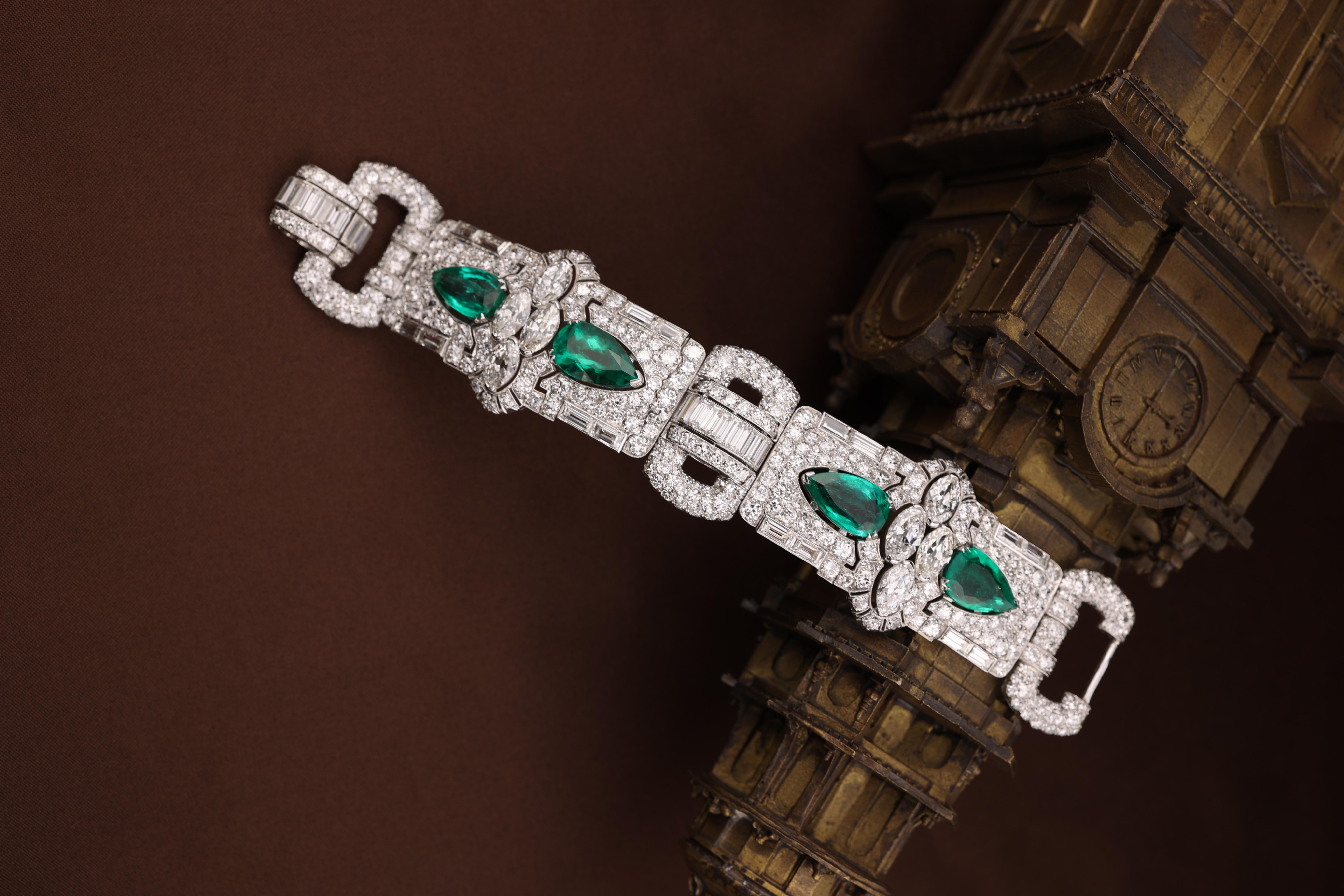 Platinum Colombia Emerald Diamond Bracelet, SSEF For Sale 5