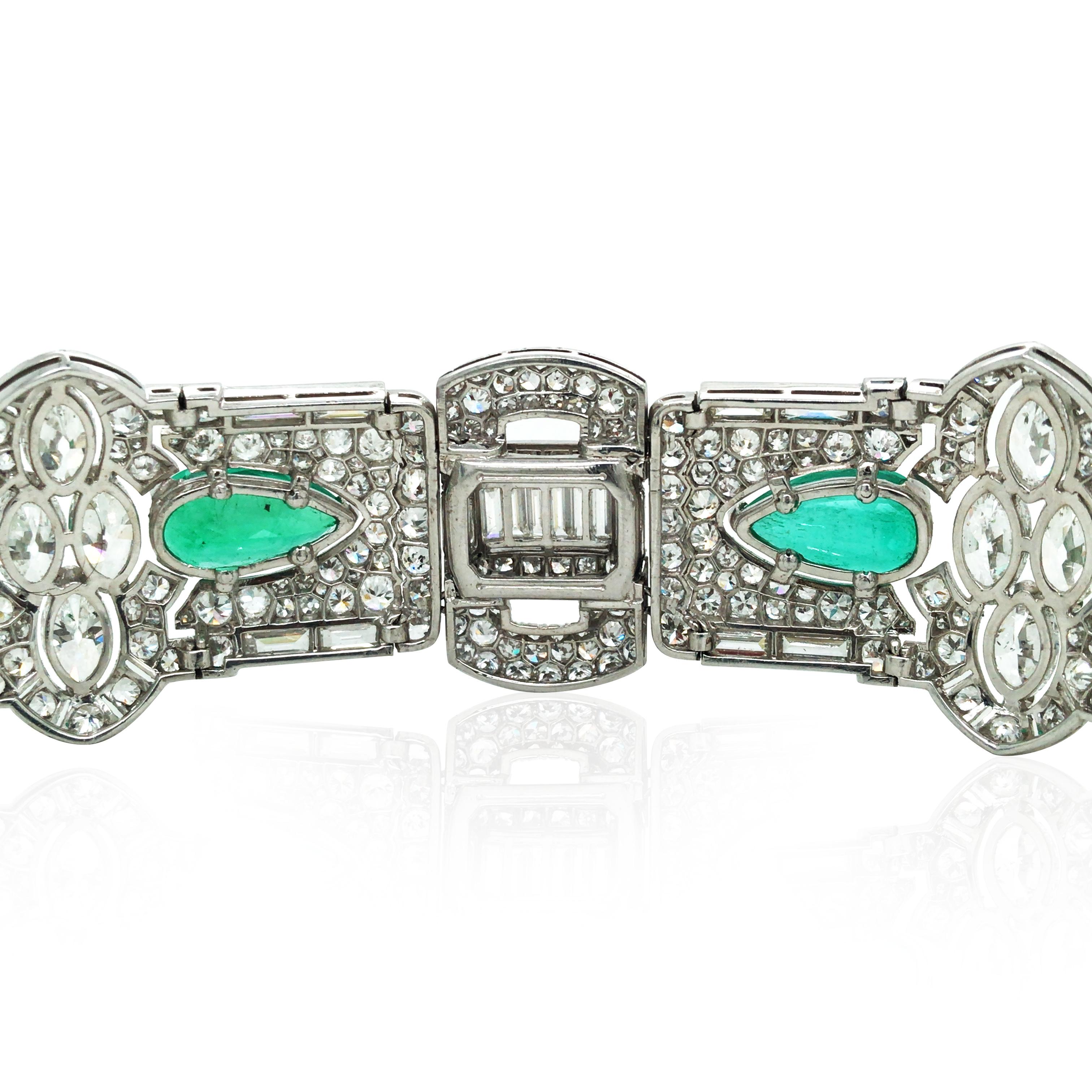 Platinum Colombia Emerald Diamond Bracelet, SSEF In Good Condition For Sale In New York, NY