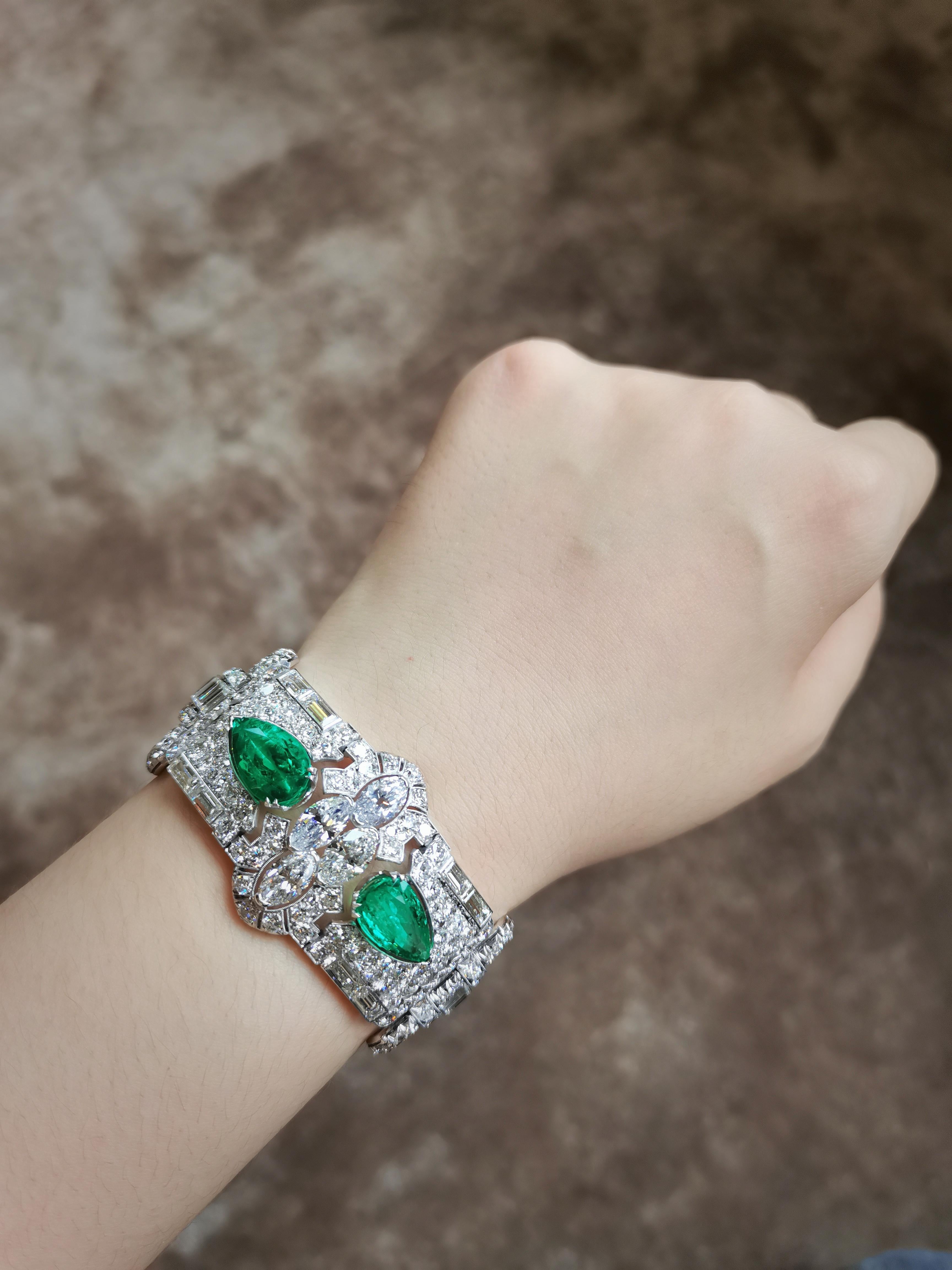 Platinum Colombia Emerald Diamond Bracelet, SSEF For Sale 1