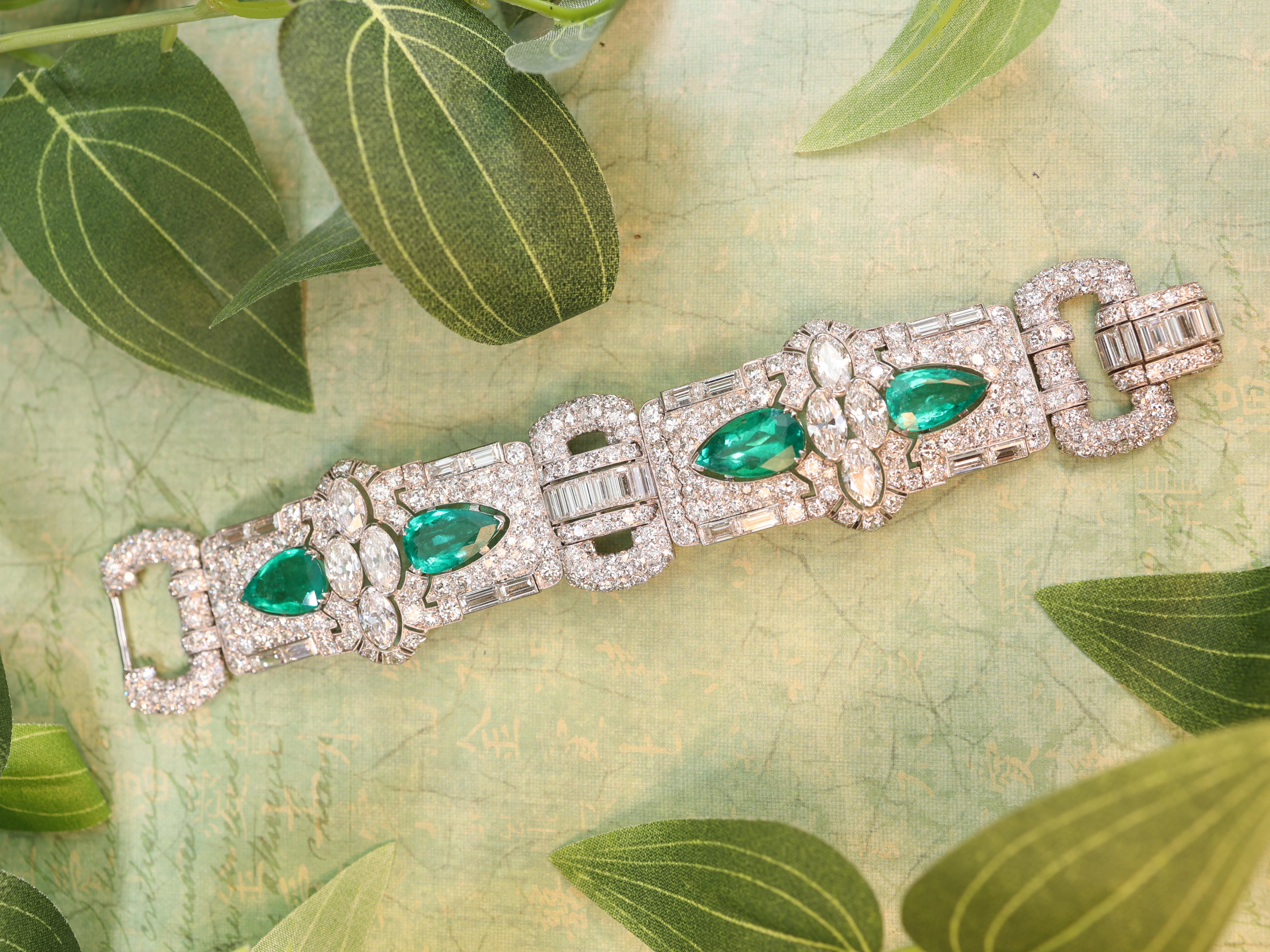 Platinum Colombia Emerald Diamond Bracelet, SSEF For Sale 2