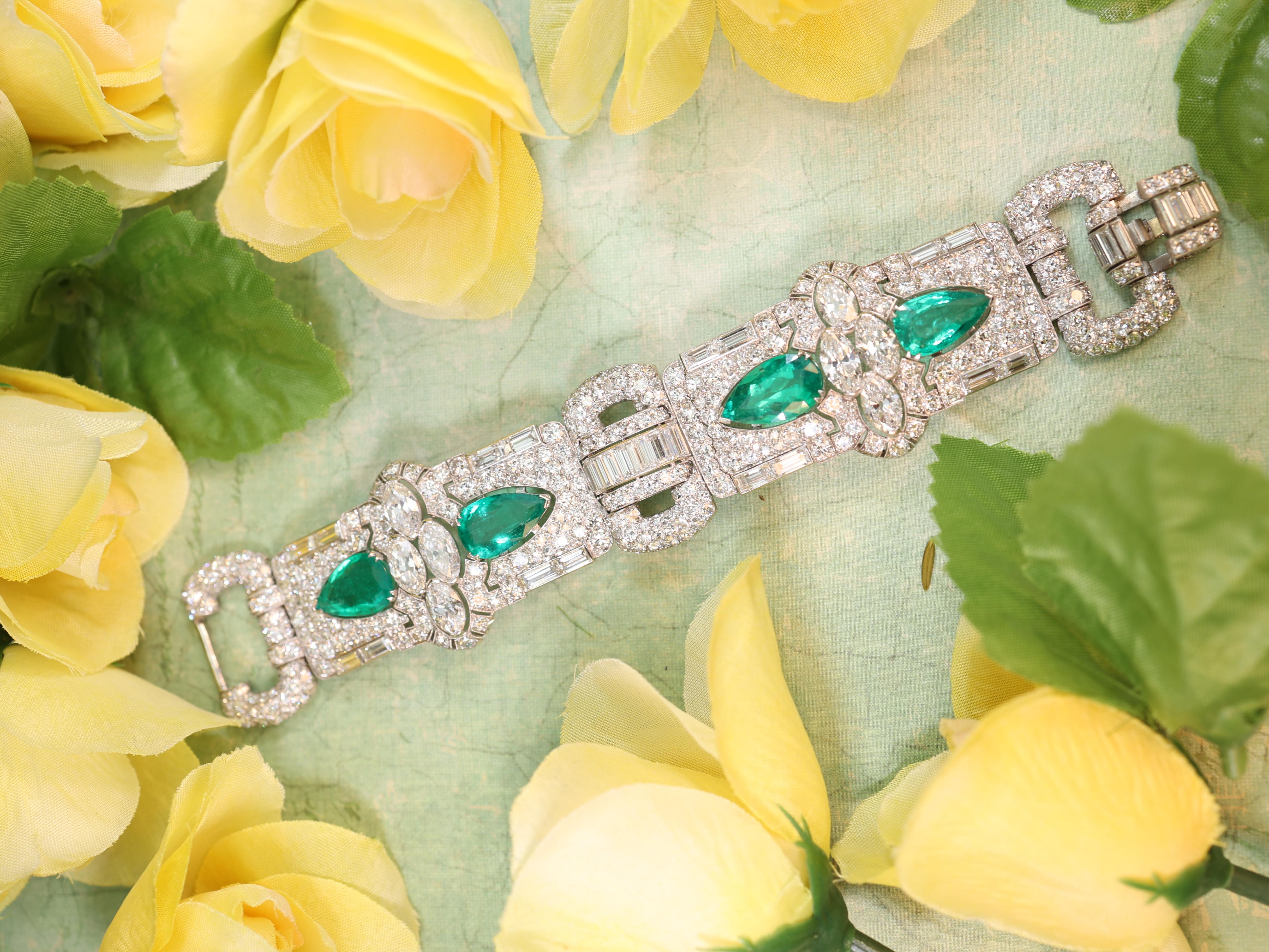 Platinum Colombia Emerald Diamond Bracelet, SSEF For Sale 3