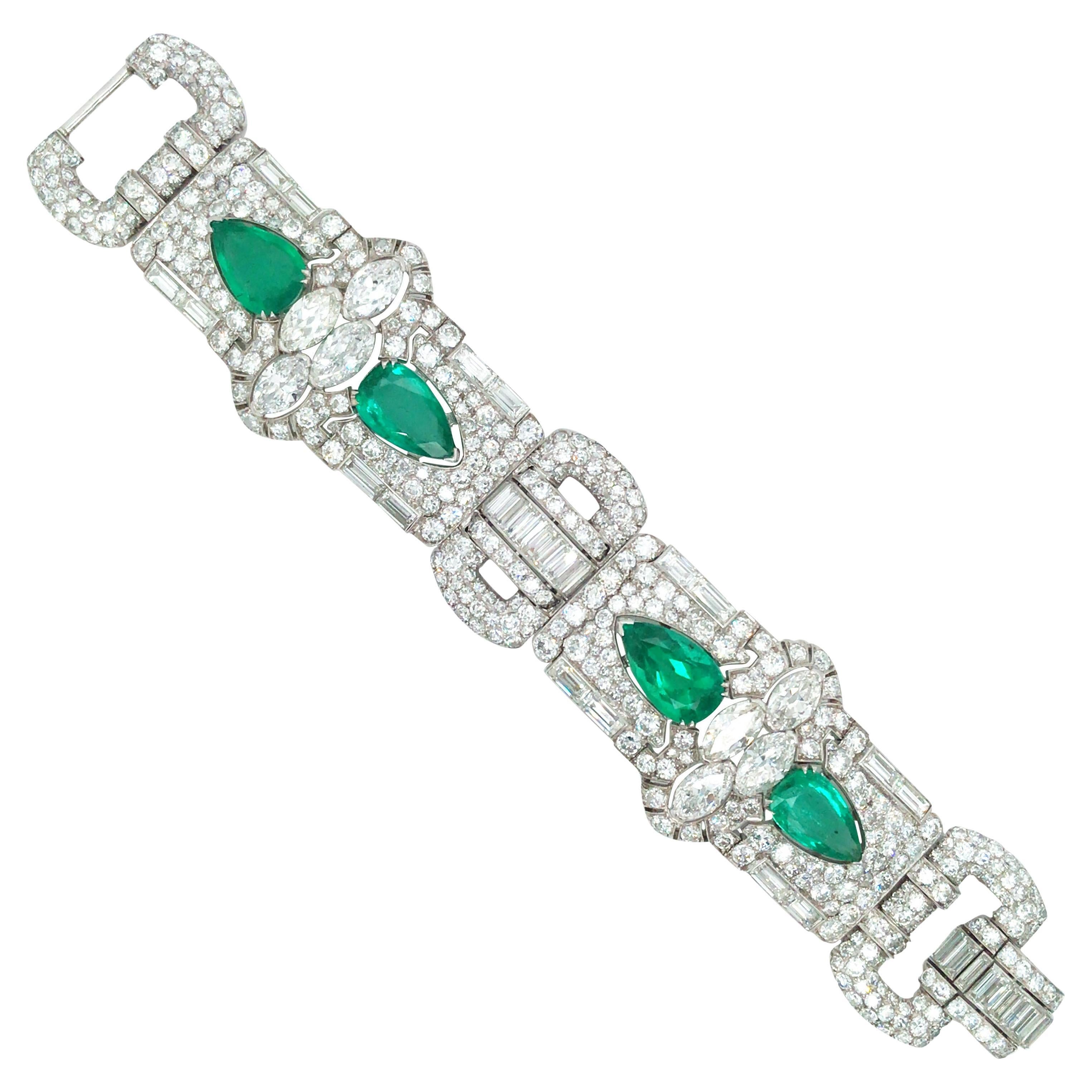 Platinum Colombia Emerald Diamond Bracelet, SSEF For Sale