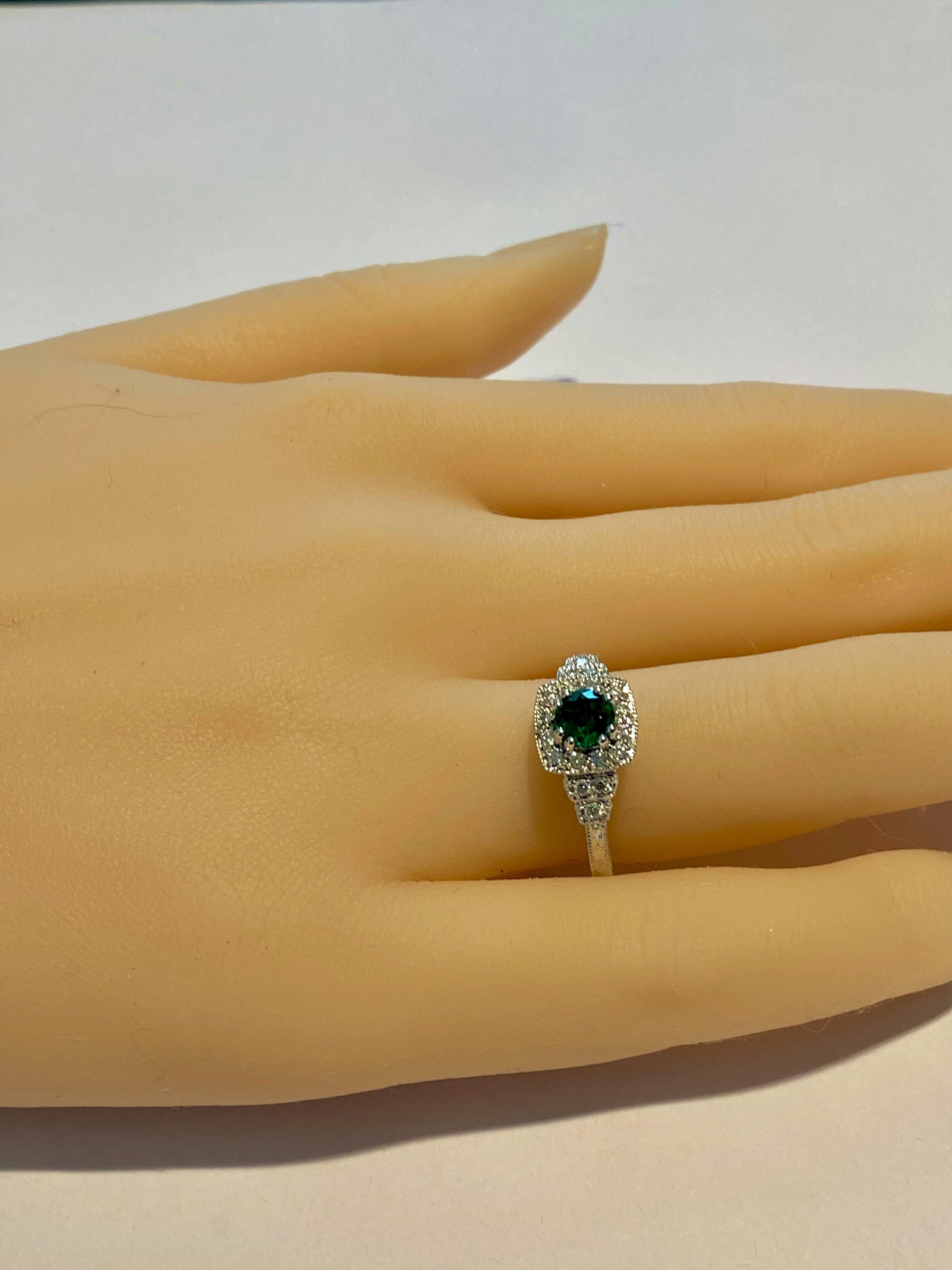 Platinum Colombia Emerald Diamond Engraved Cocktail Cluster Ring 3