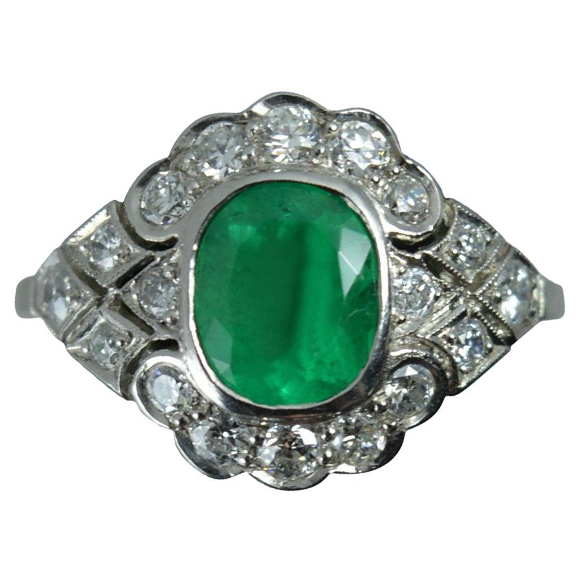 Platinum Colombian Emerald and Diamond Cluster Ring