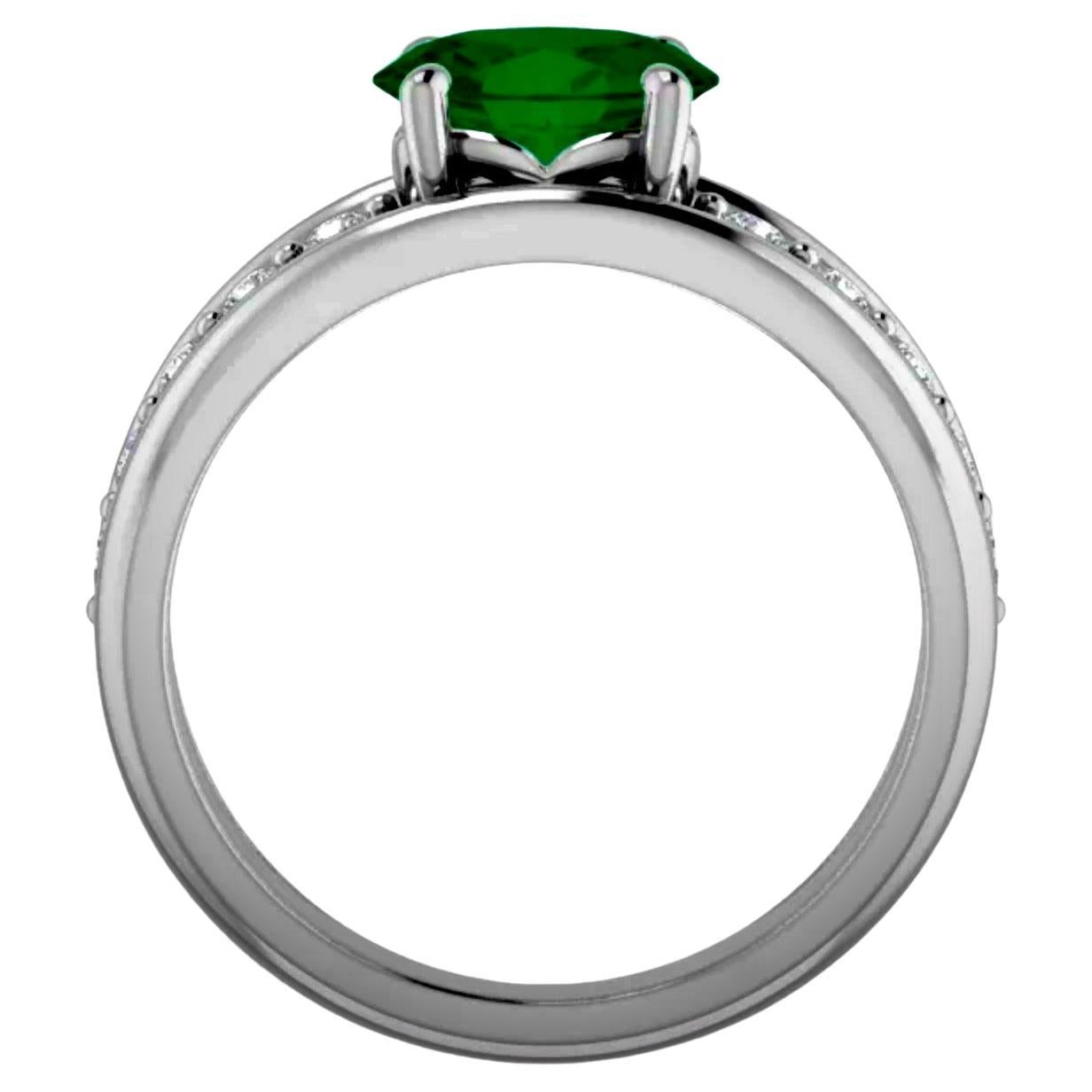 Women's or Men's Colombian Emerald and VS Diamond Contemporary Engagement Ring For Sale