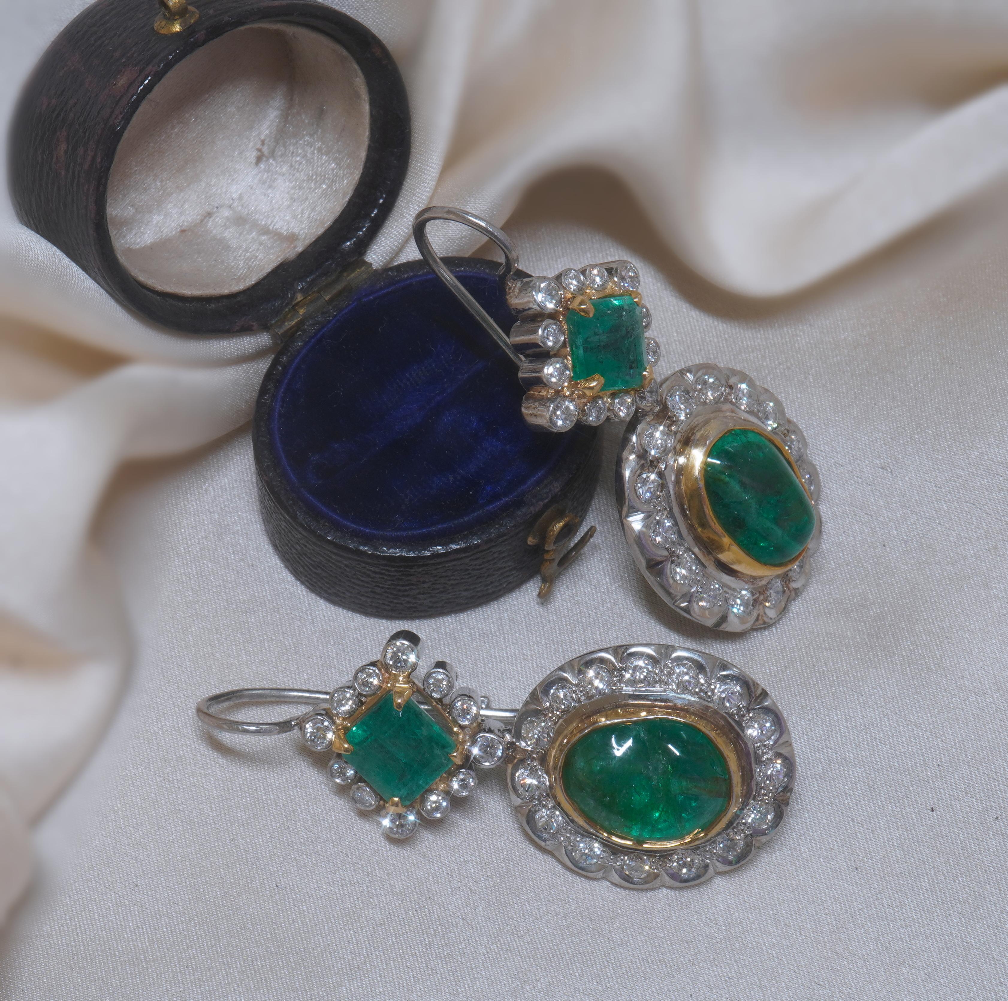 Platinum Colombian Emerald Diamond Antique Earrings GIA 18K Certified 16.48 Cts 5