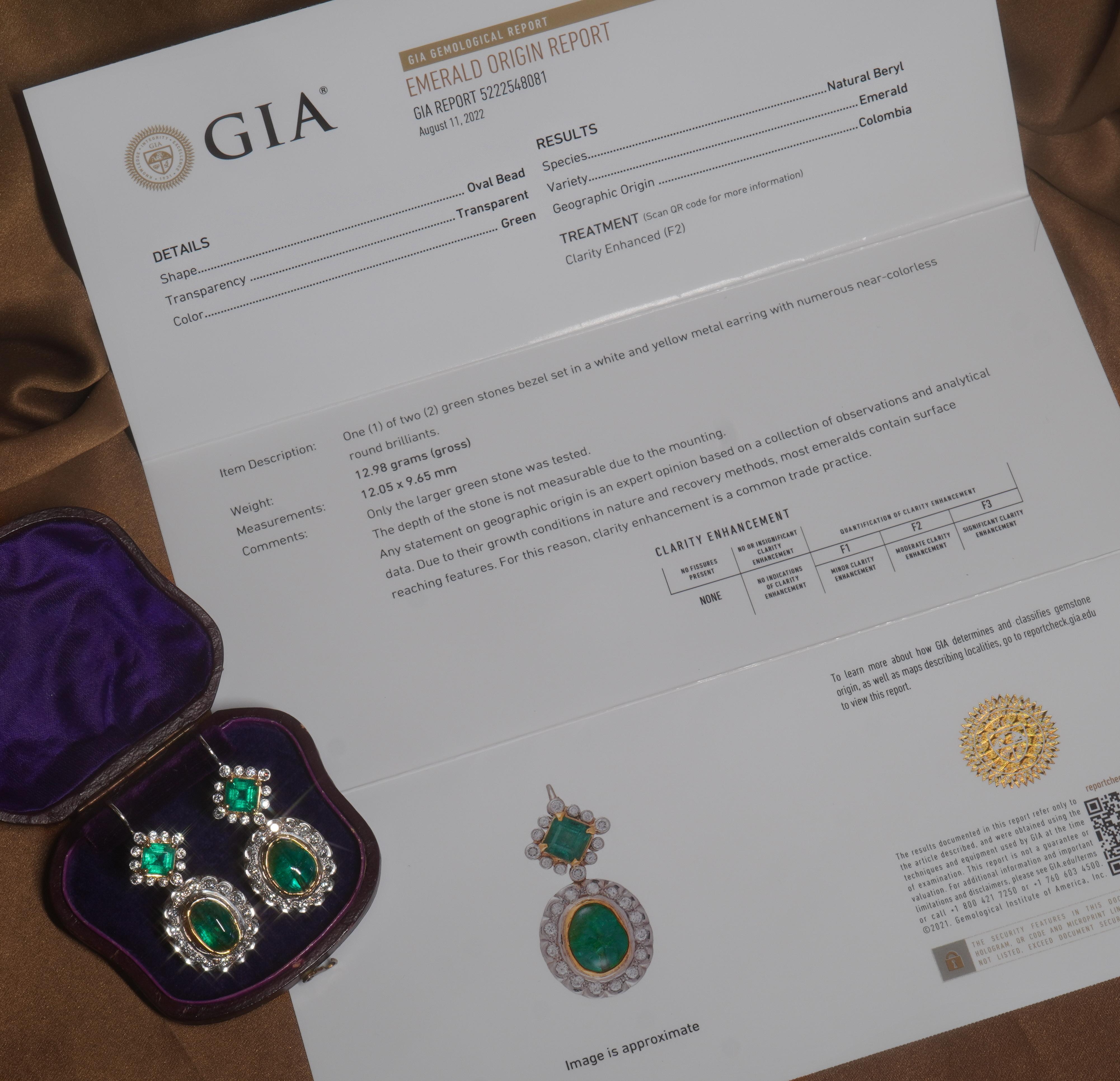 Platinum Colombian Emerald Diamond Antique Earrings GIA 18K Certified 16.48 Cts 6