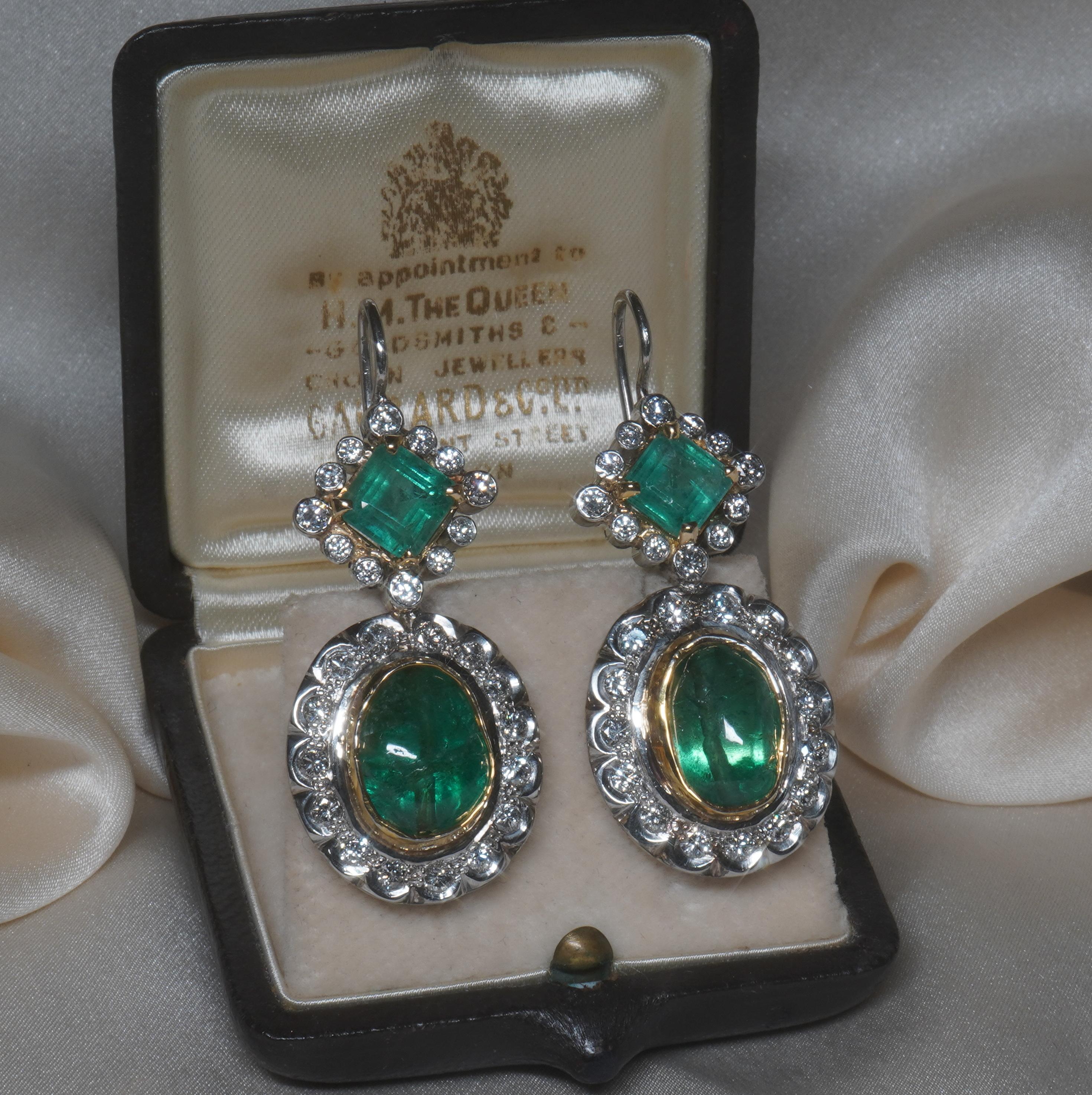 Platinum Colombian Emerald Diamond Antique Earrings GIA 18K Certified 16.48 Cts 7