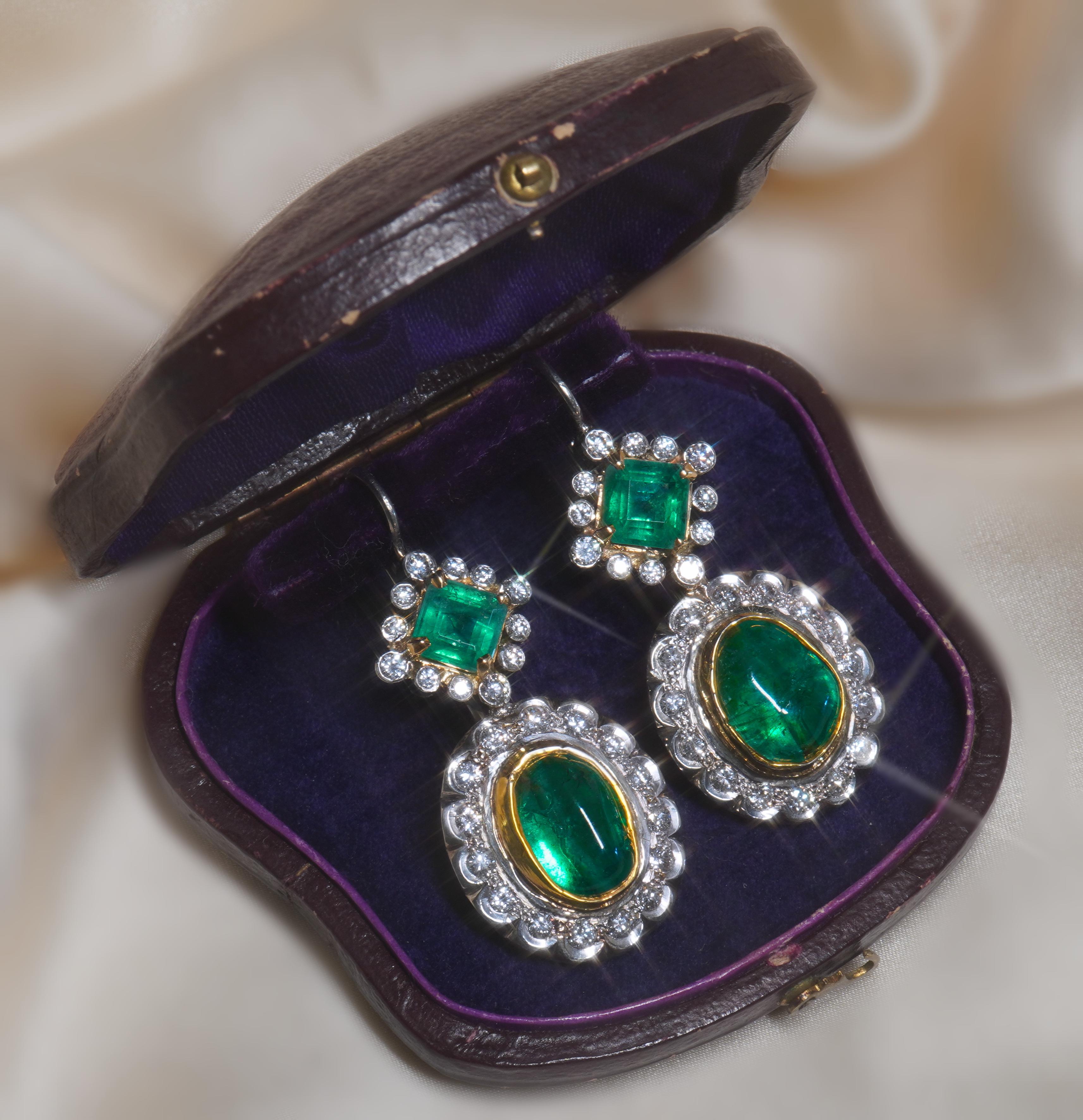 Platinum Colombian Emerald Diamond Antique Earrings GIA 18K Certified 16.48 Cts 8