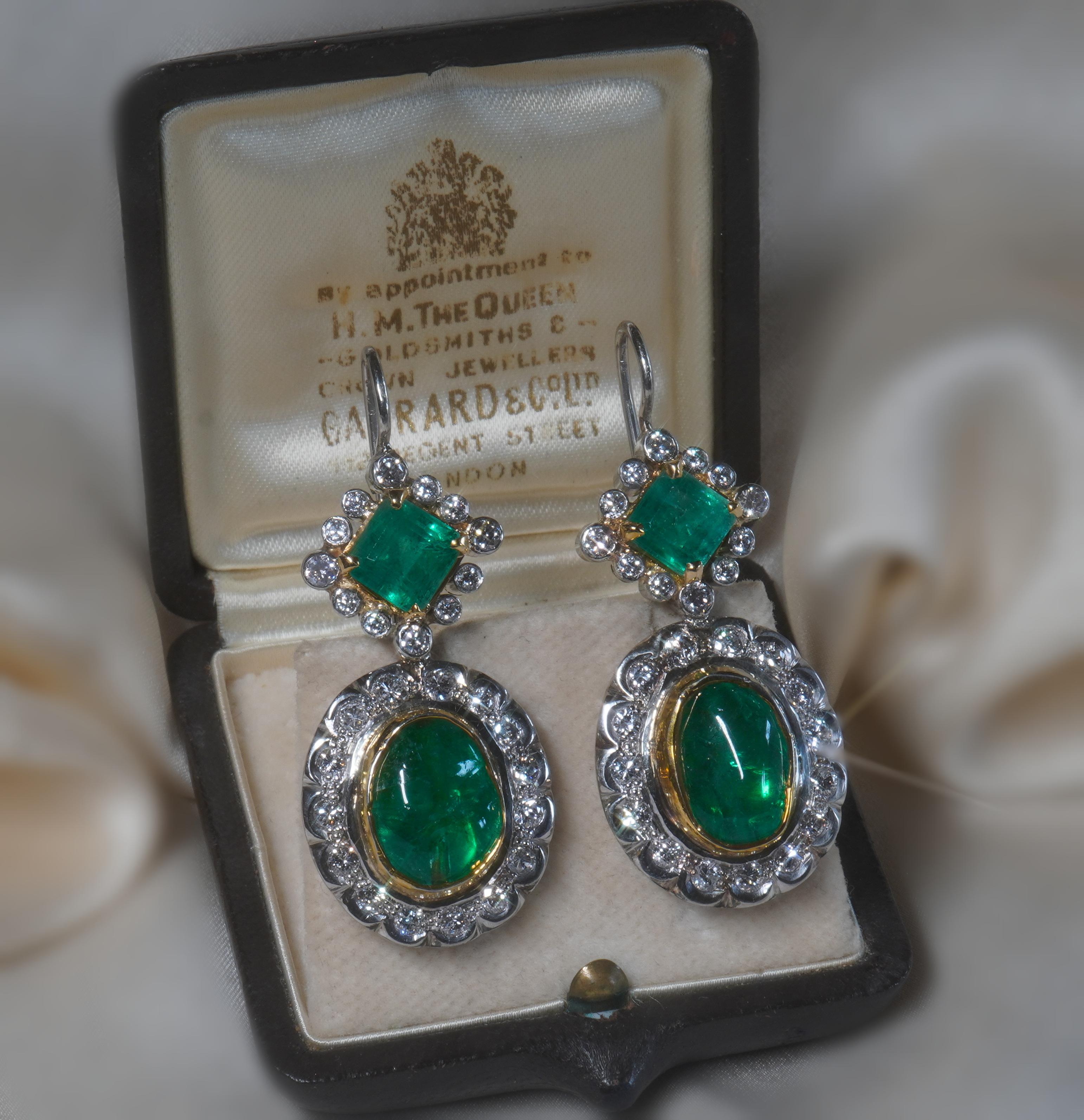 Platinum Colombian Emerald Diamond Antique Earrings GIA 18K Certified 16.48 Cts 10