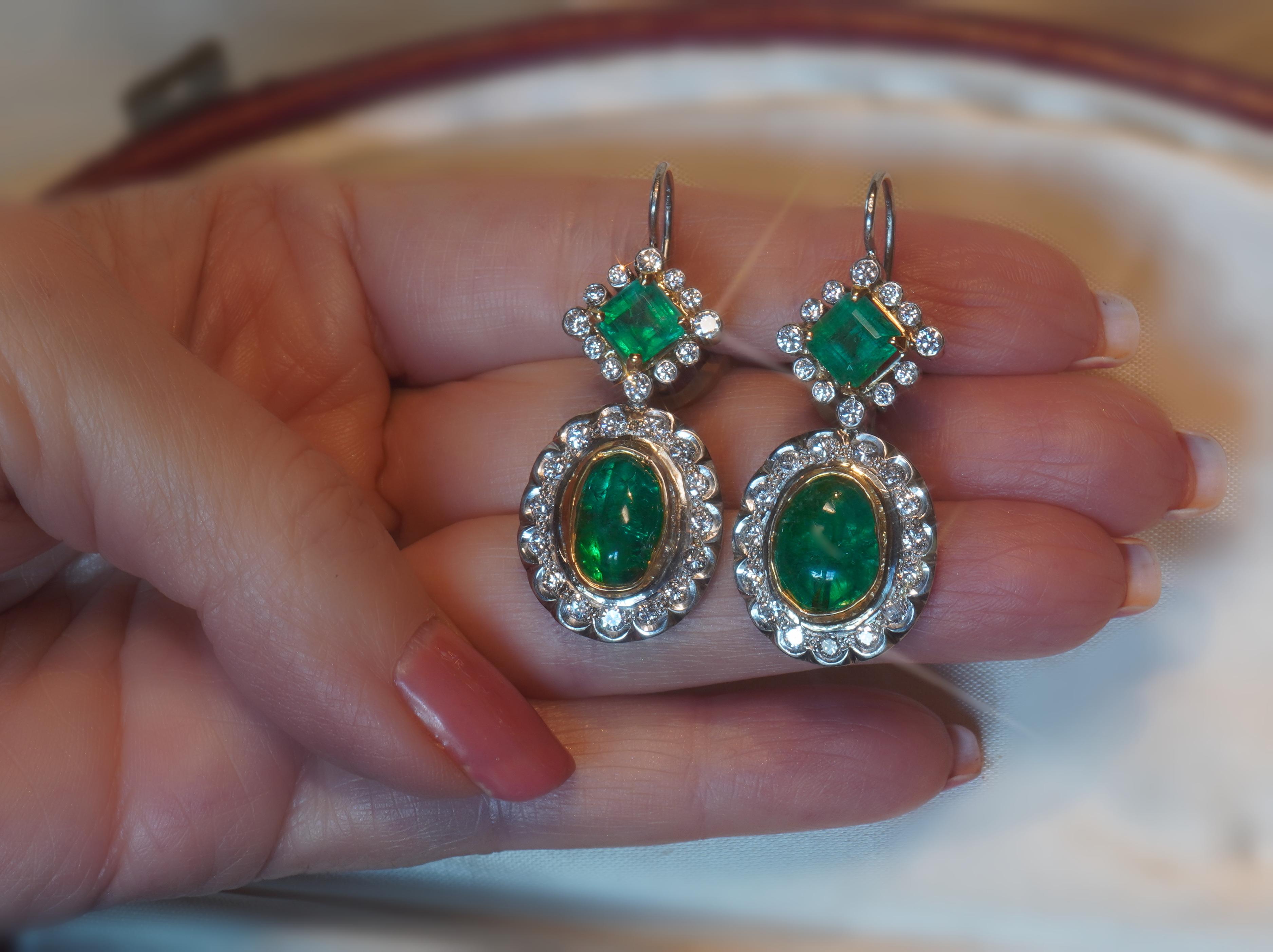 Platinum Colombian Emerald Diamond Antique Earrings GIA 18K Certified 16.48 Cts 1