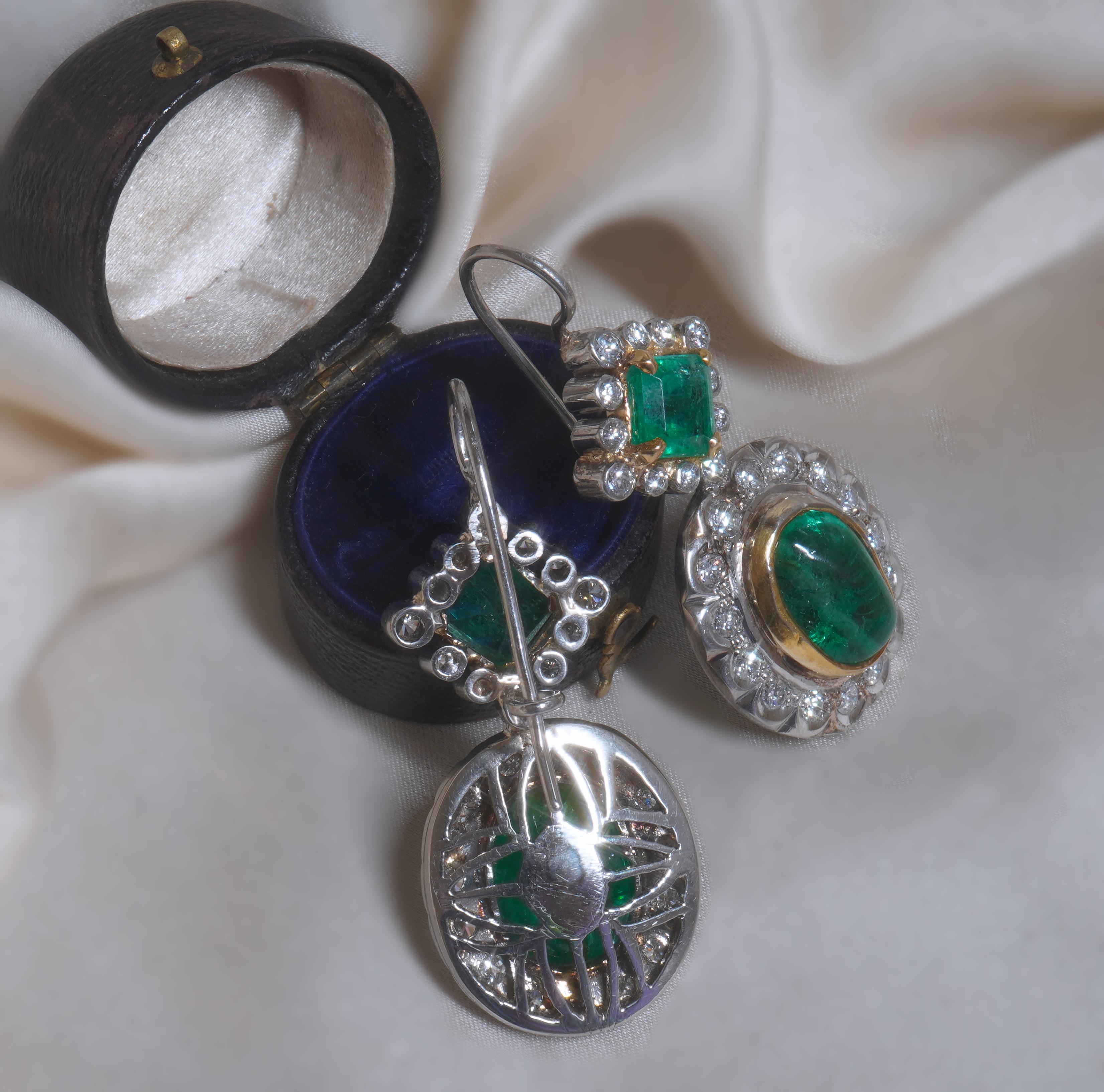 Platinum Colombian Emerald Diamond Antique Earrings GIA 18K Certified 16.48 Cts 2