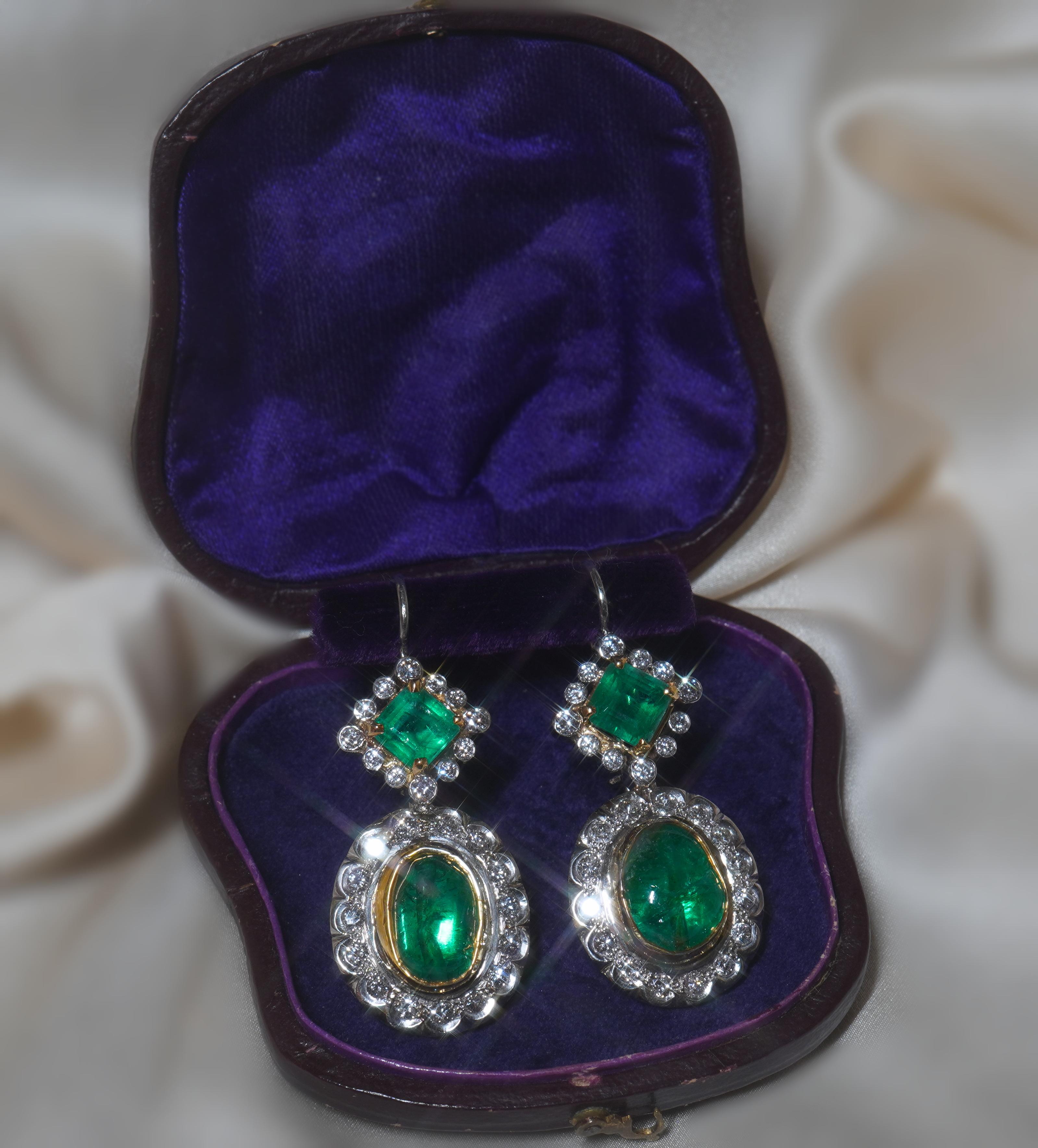 Platinum Colombian Emerald Diamond Antique Earrings GIA 18K Certified 16.48 Cts 4