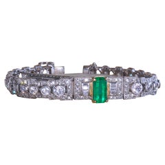 Platinum Colombian Emerald Diamond Bracelet GIA Antique VS Old Mine 11.67 Carats