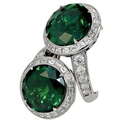 Platinum Colombian Emerald, Diamond Bypass Ring / Earrings