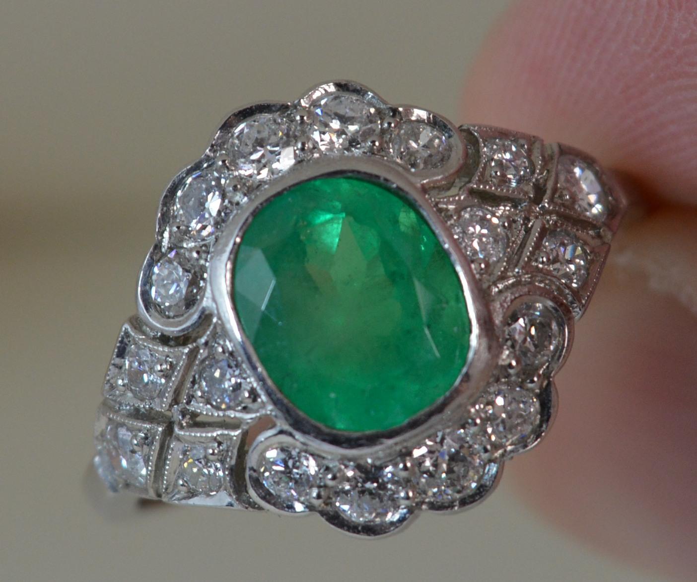 Platinum Colombian Emerald and Diamond Cluster Ring 7