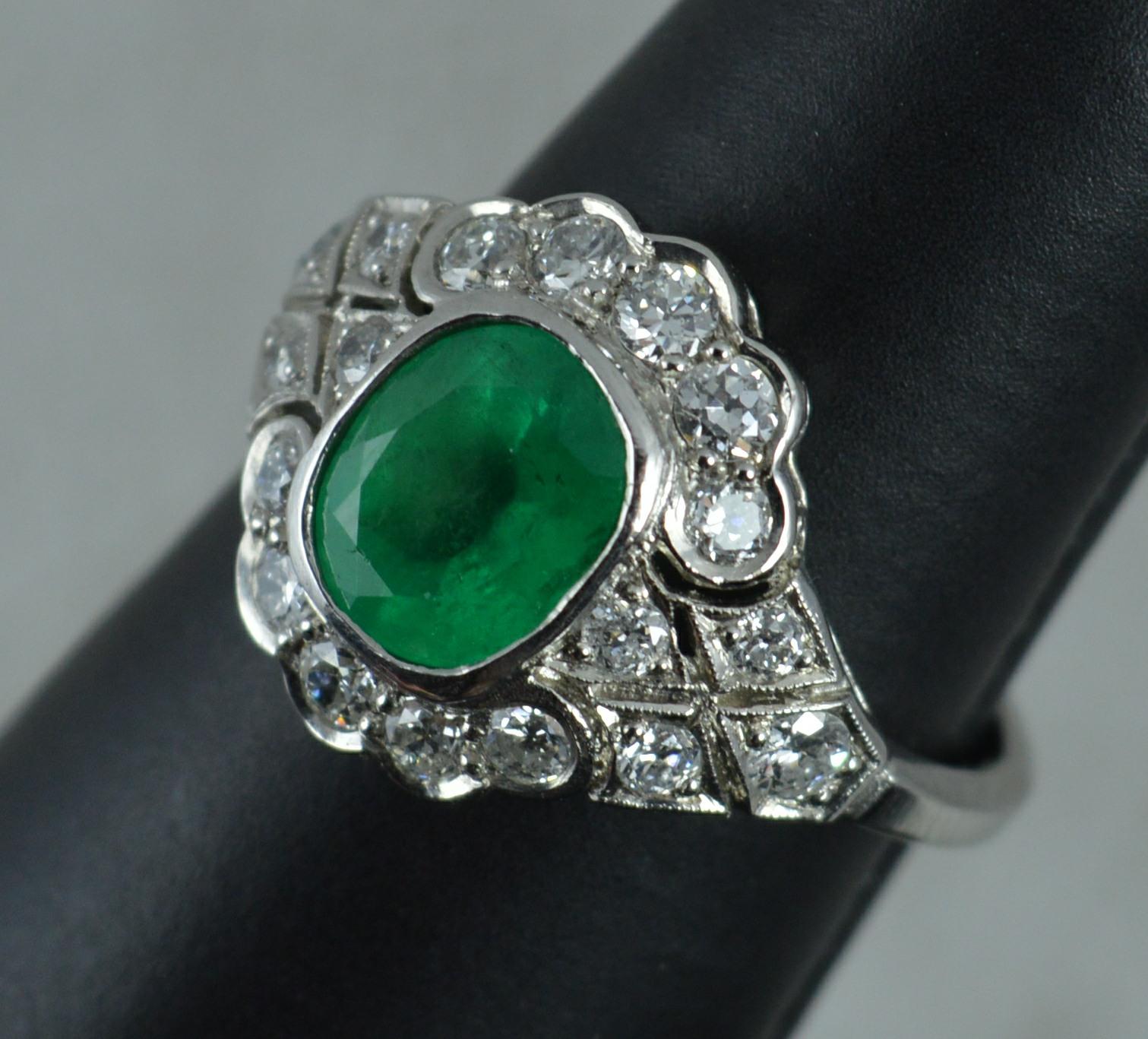Platinum Colombian Emerald and Diamond Cluster Ring 6