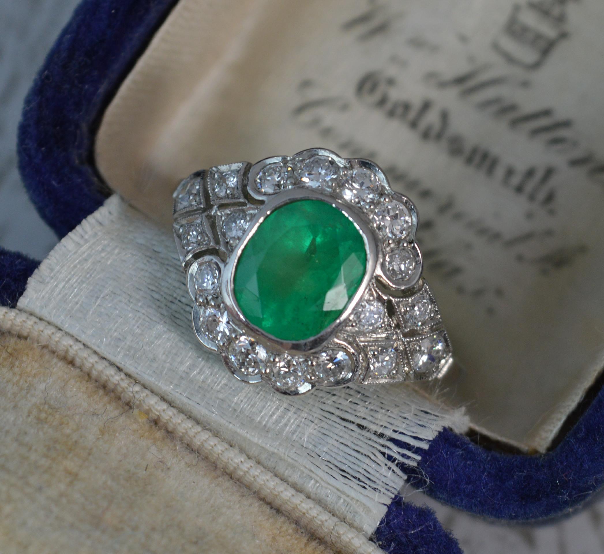 Platinum Colombian Emerald and Diamond Cluster Ring 8