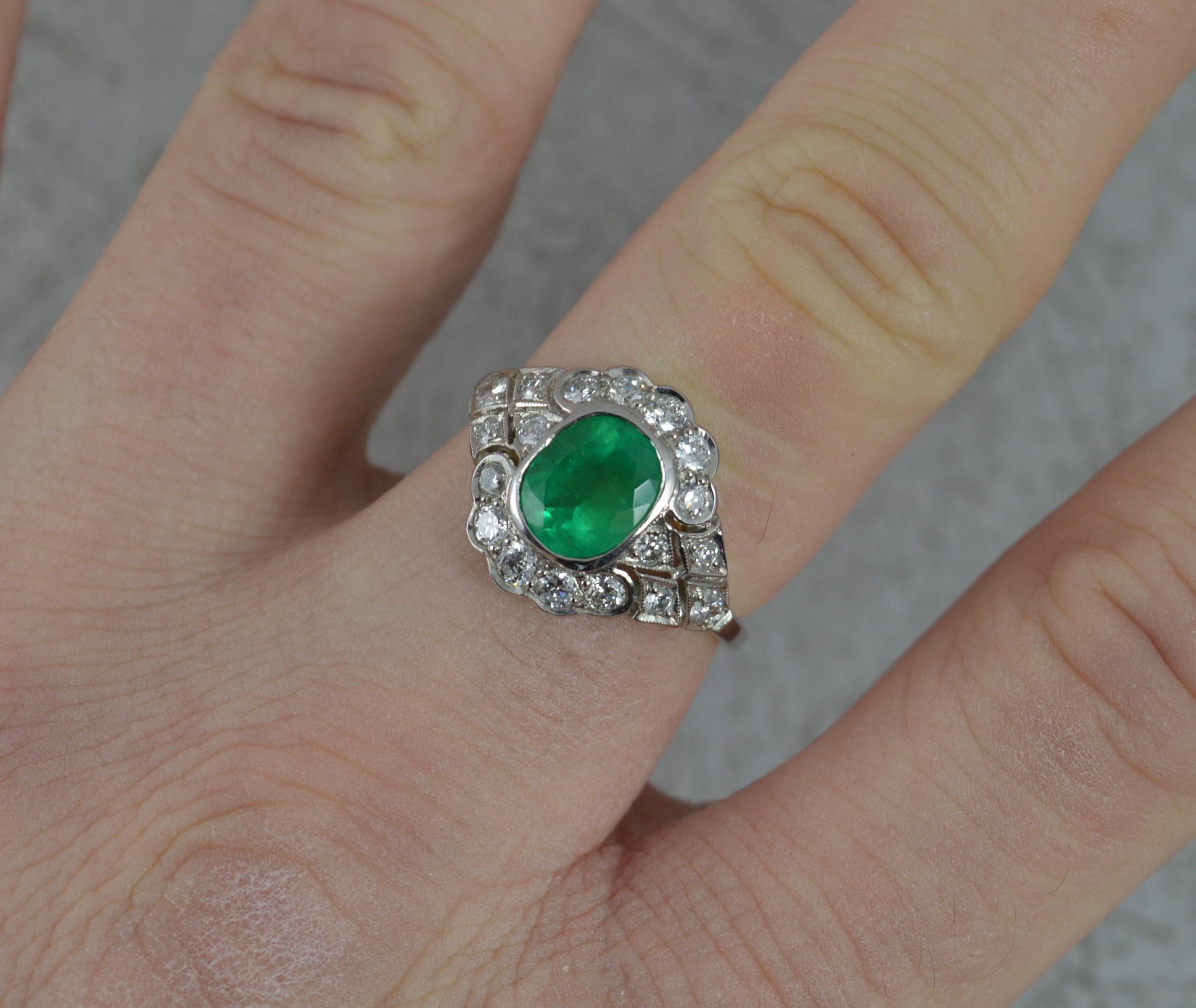Contemporary Platinum Colombian Emerald and Diamond Cluster Ring