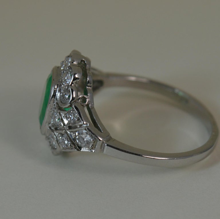 Platinum Colombian Emerald and Diamond Cluster Ring at 1stDibs