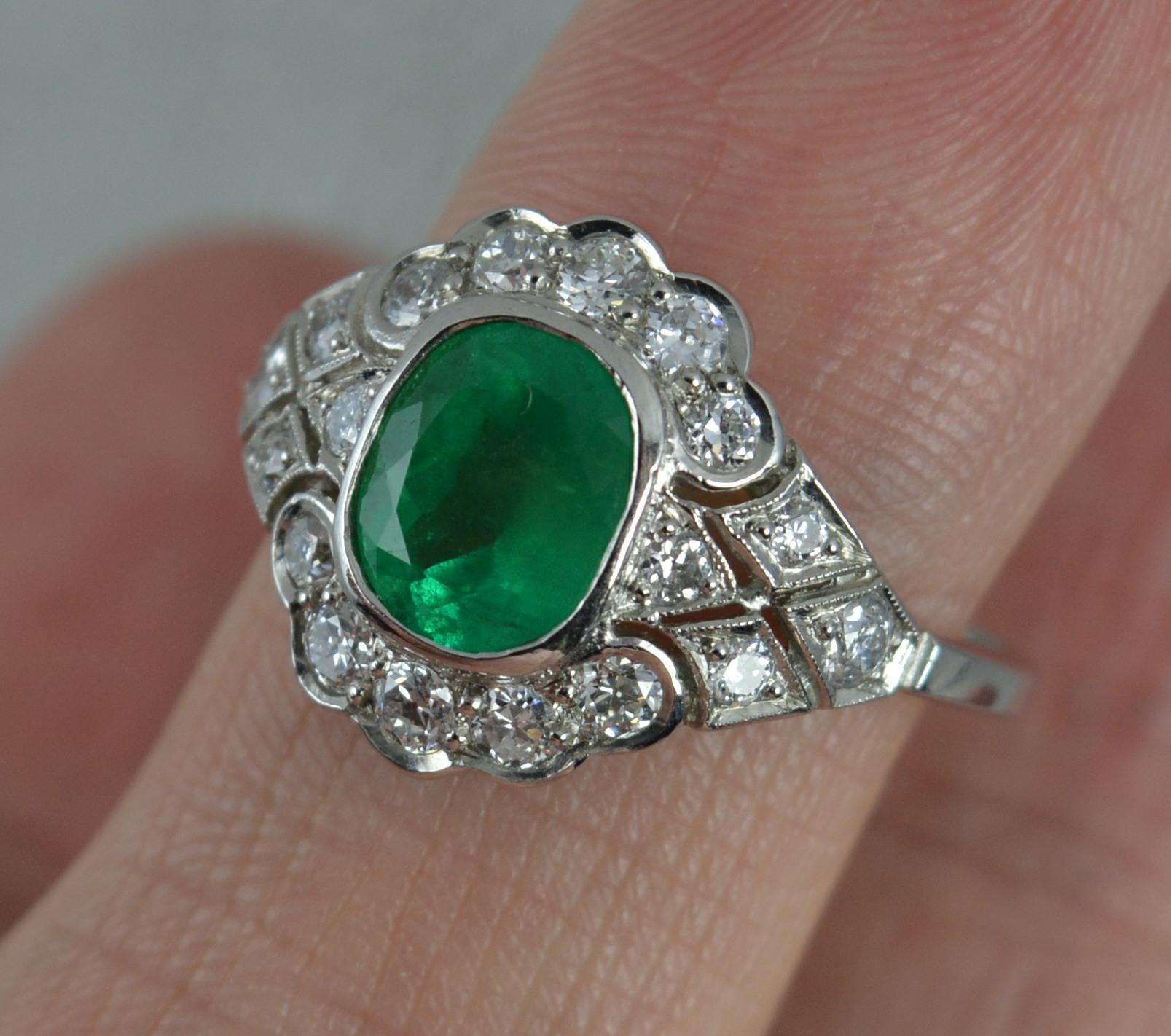 Women's Platinum Colombian Emerald and Diamond Cluster Ring