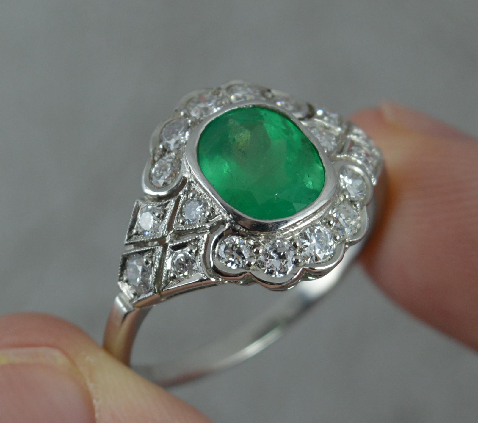 Platinum Colombian Emerald and Diamond Cluster Ring 1