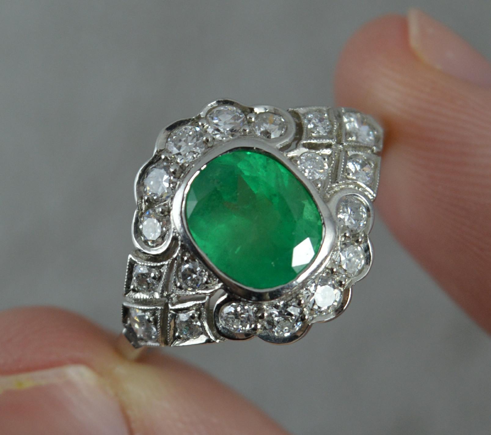 Platinum Colombian Emerald and Diamond Cluster Ring 2