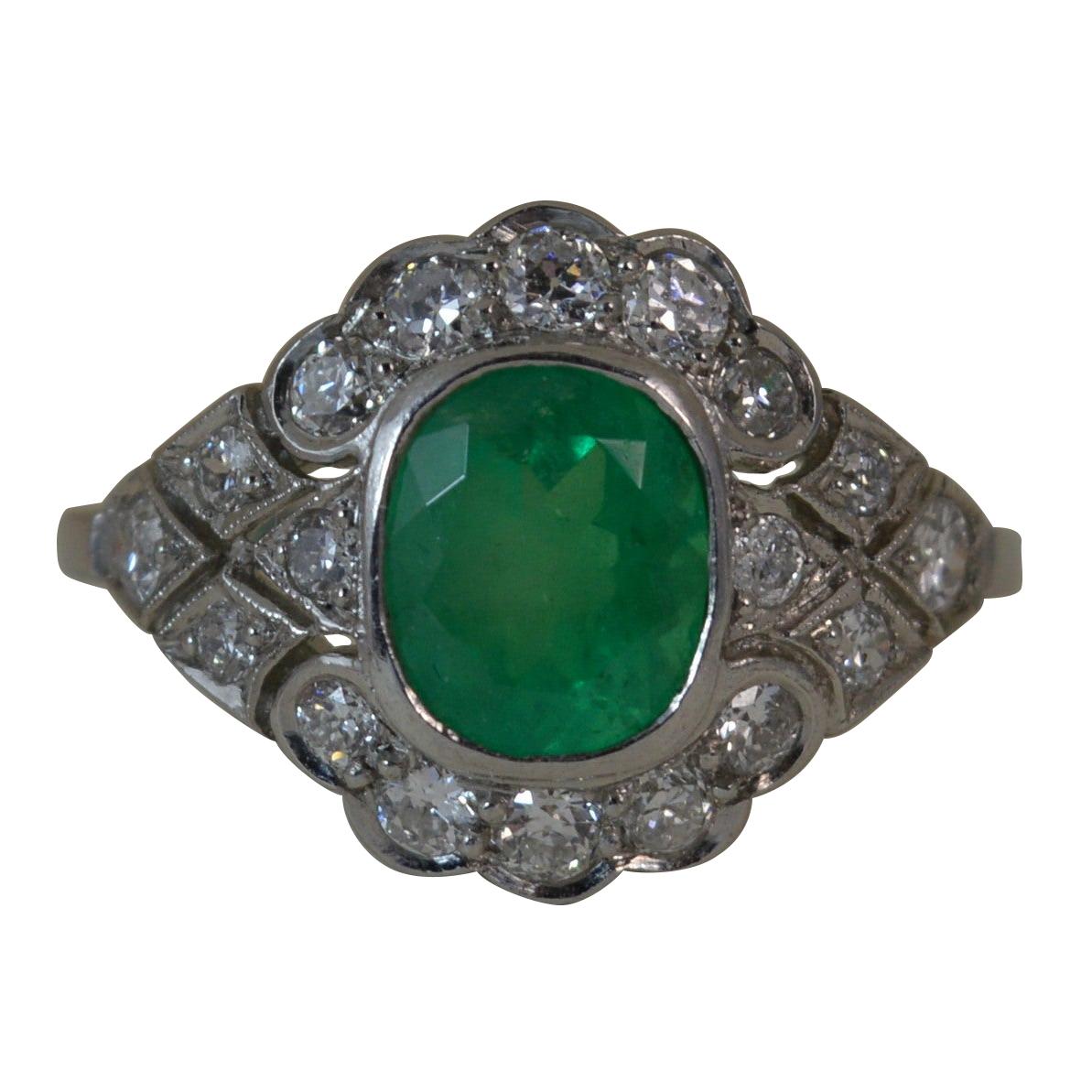 Platinum Colombian Emerald and Diamond Cluster Ring