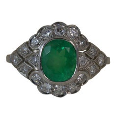 Platinum Colombian Emerald and Diamond Cluster Ring