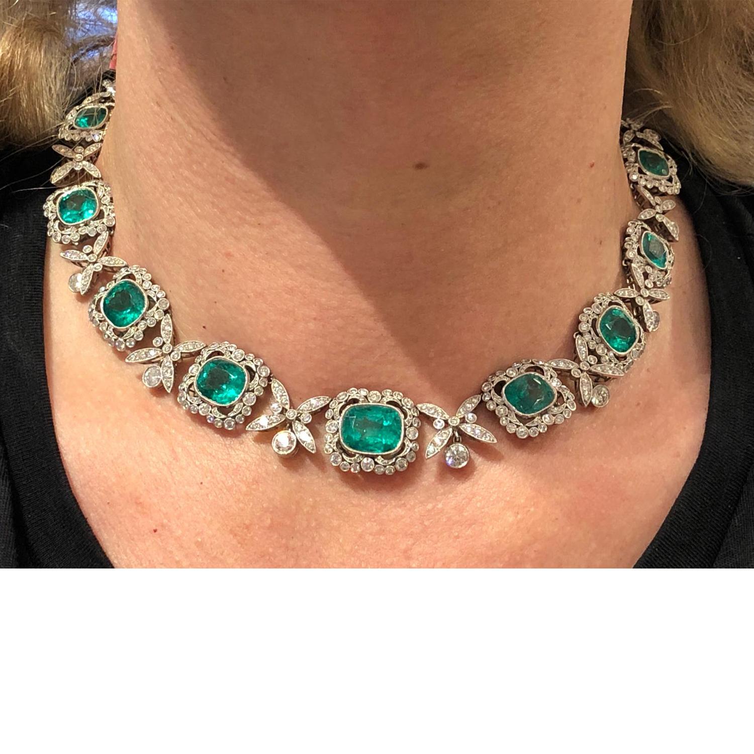 Kolumbianische Smaragd-Diamant-Halskette mit AGL-Zertifikat (Rundschliff) im Angebot