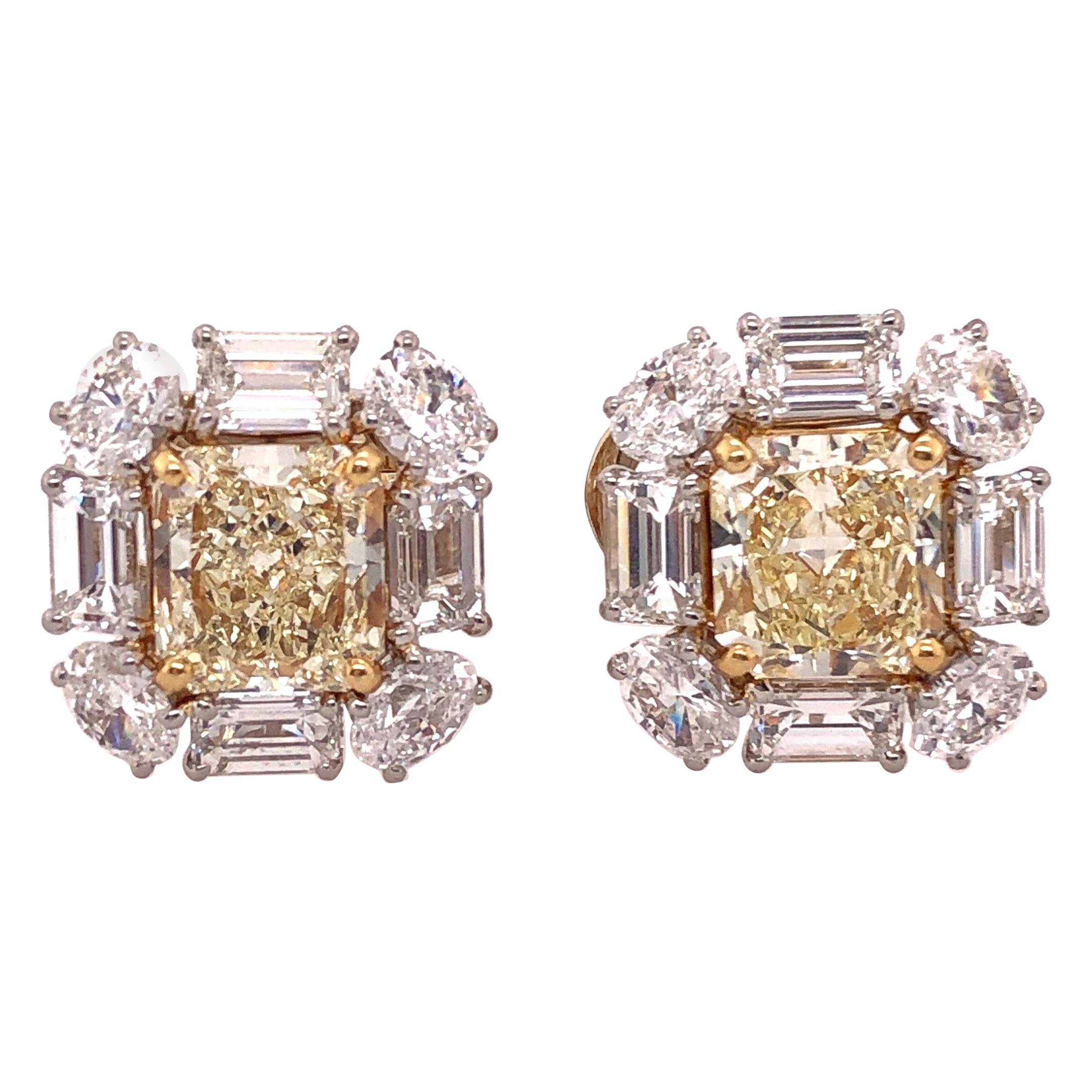 Platinum Colored Diamond and Diamond Ear Studs 12.72 Carat Total Diamond Weight