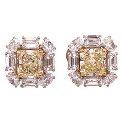 Platinum Colored Diamond and Diamond Ear Studs 12.72 Carat Total Diamond Weight