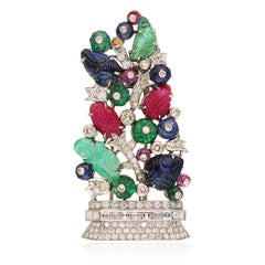 Antique Platinum, Colored Stone and Diamond Brooch