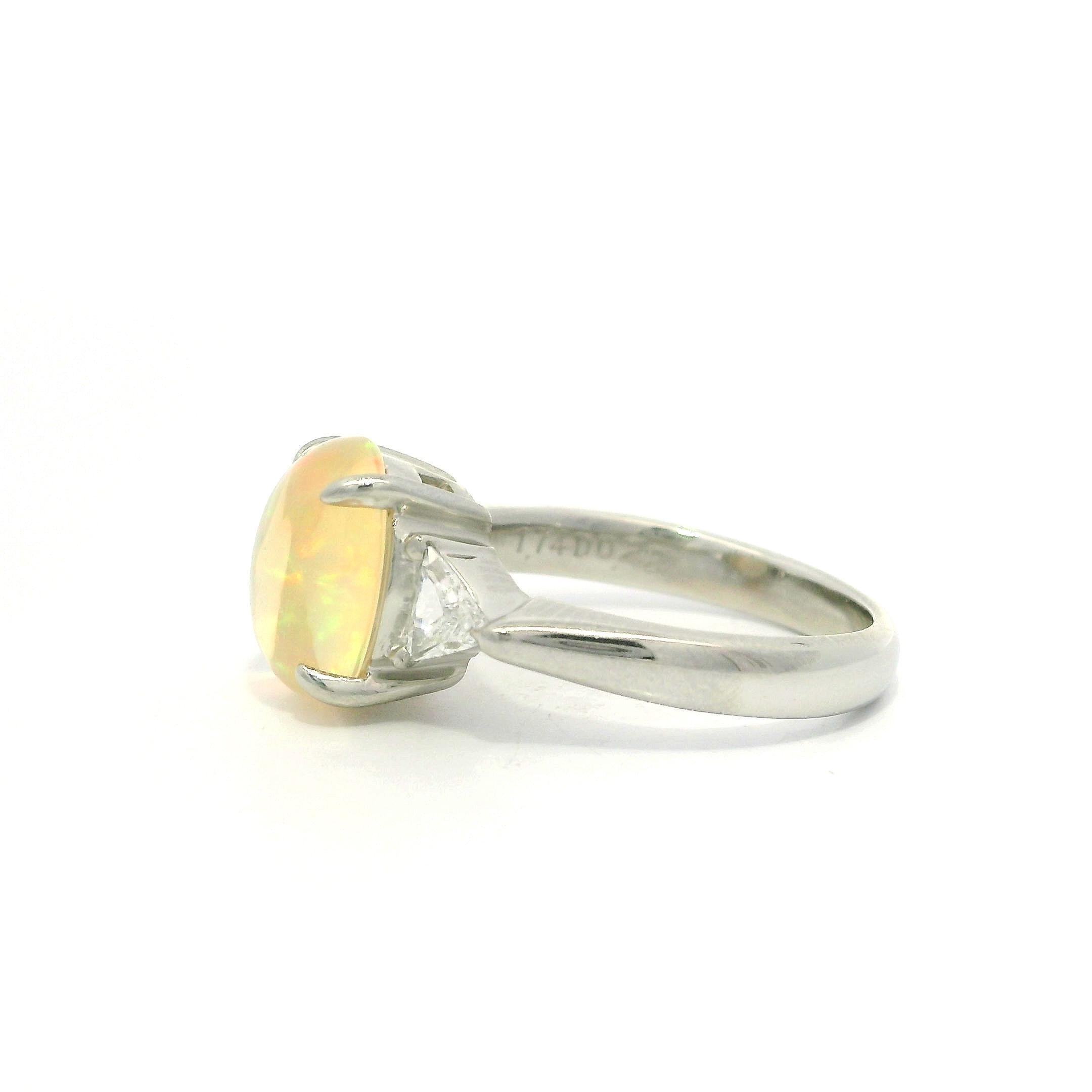 Platinum Colorful Jelly Opal & Trillion cut Diamonds Cocktail Ring Size 4.5 For Sale 5