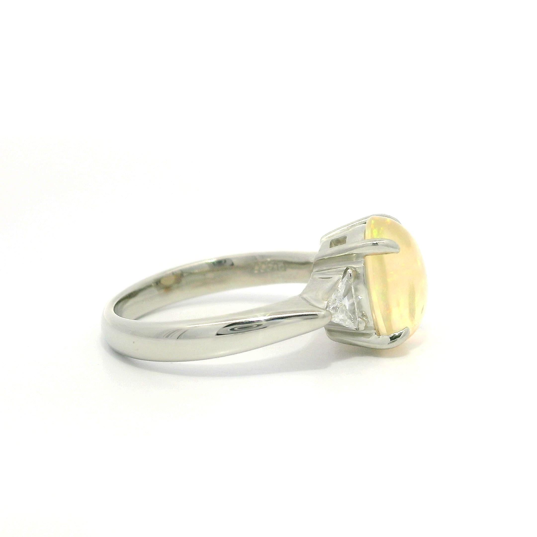 Platinum Colorful Jelly Opal & Trillion cut Diamonds Cocktail Ring Size 4.5 For Sale 6
