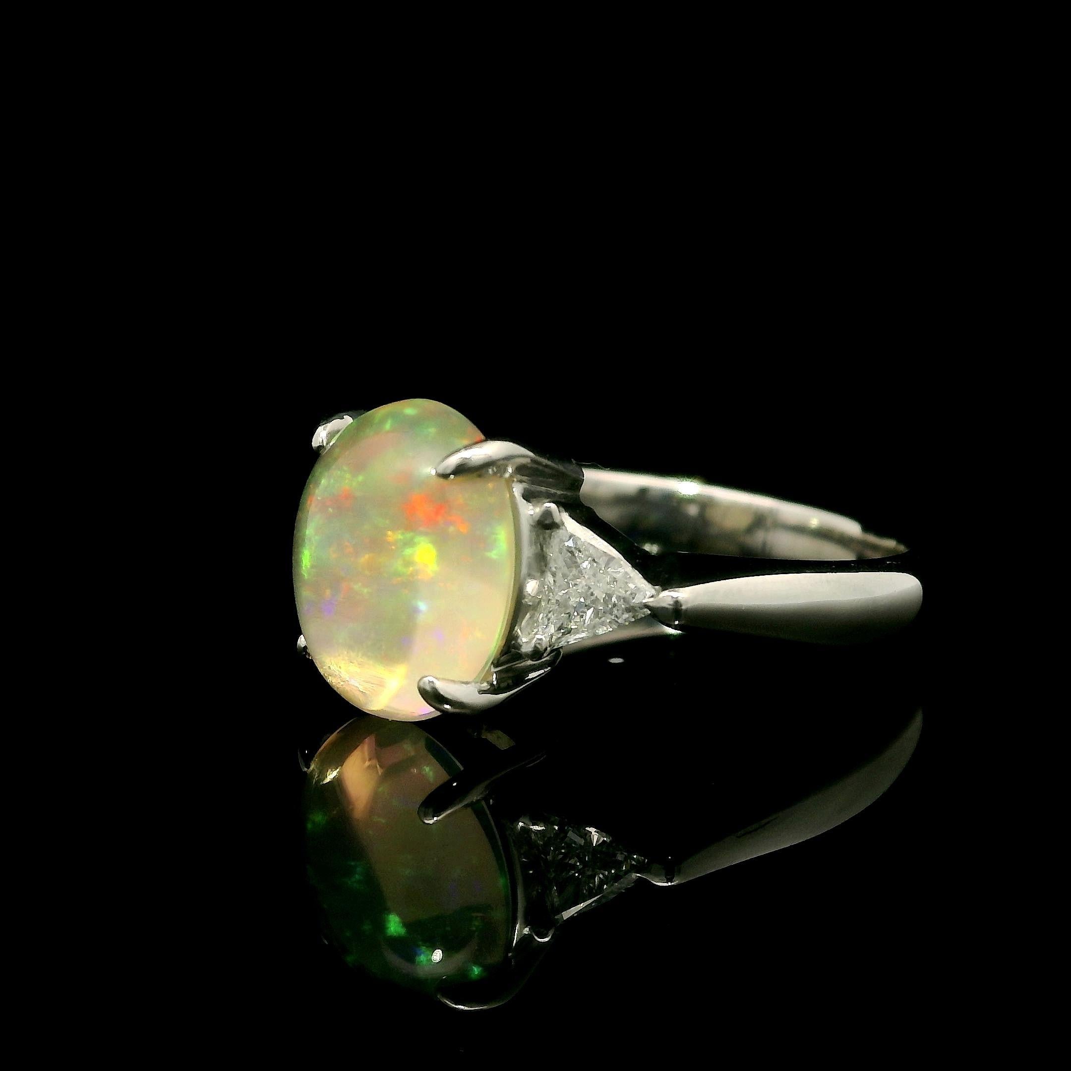 Platinum Colorful Jelly Opal & Trillion cut Diamonds Cocktail Ring Size 4.5 For Sale 9
