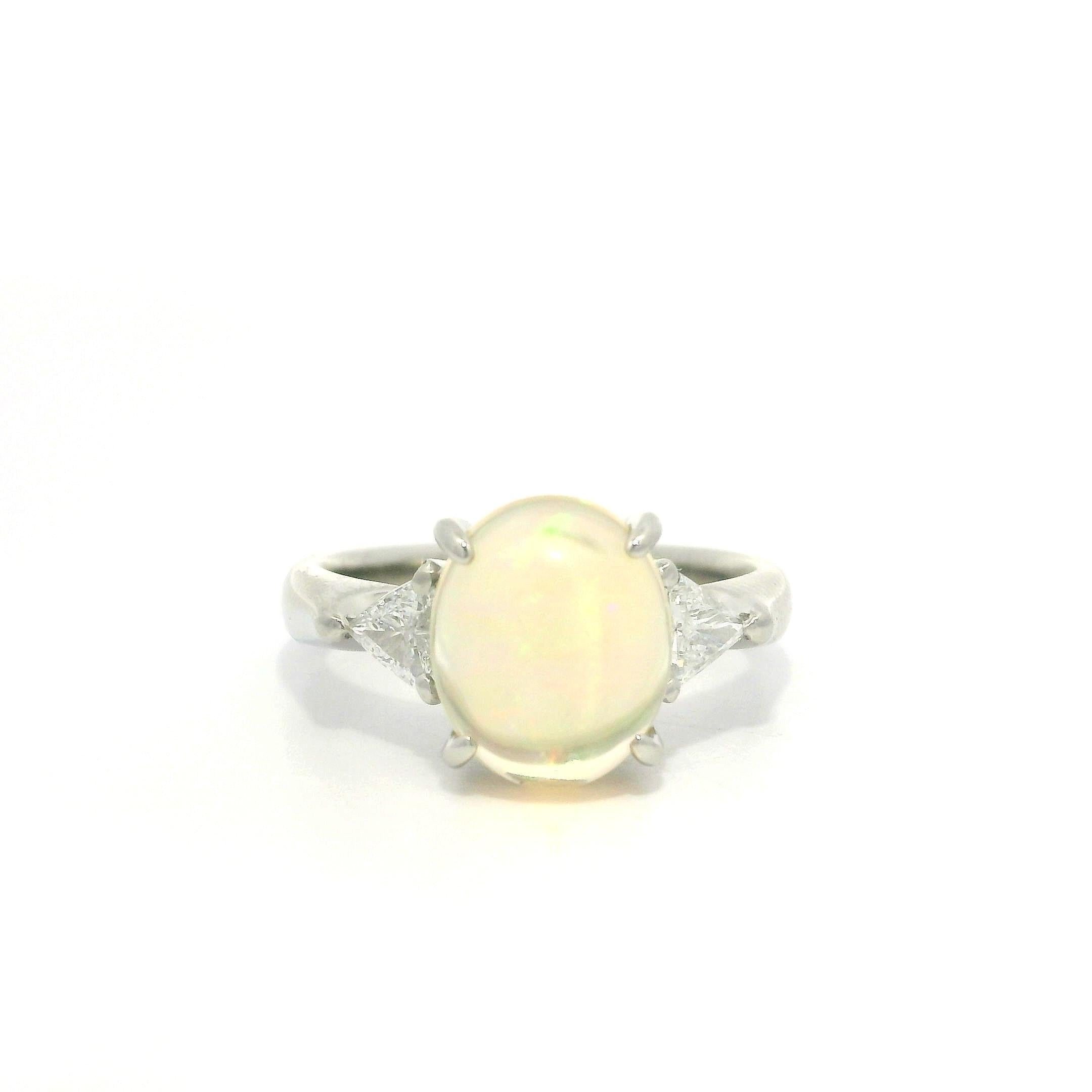 Platinum Colorful Jelly Opal & Trillion cut Diamonds Cocktail Ring Size 4.5 For Sale 10