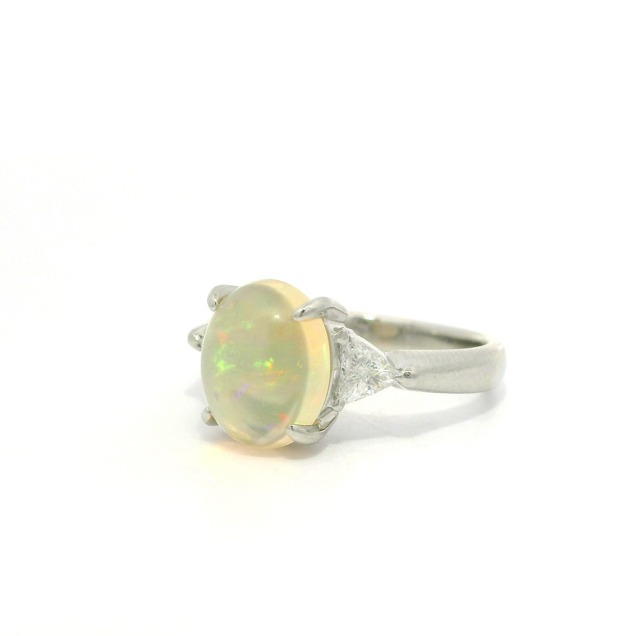 Platinum Colorful Jelly Opal & Trillion cut Diamonds Cocktail Ring Size 4.5 For Sale 4