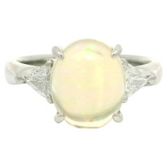 Platinum Colorful Jelly Opal & Trillion cut Diamonds Cocktail Ring Size 4.5