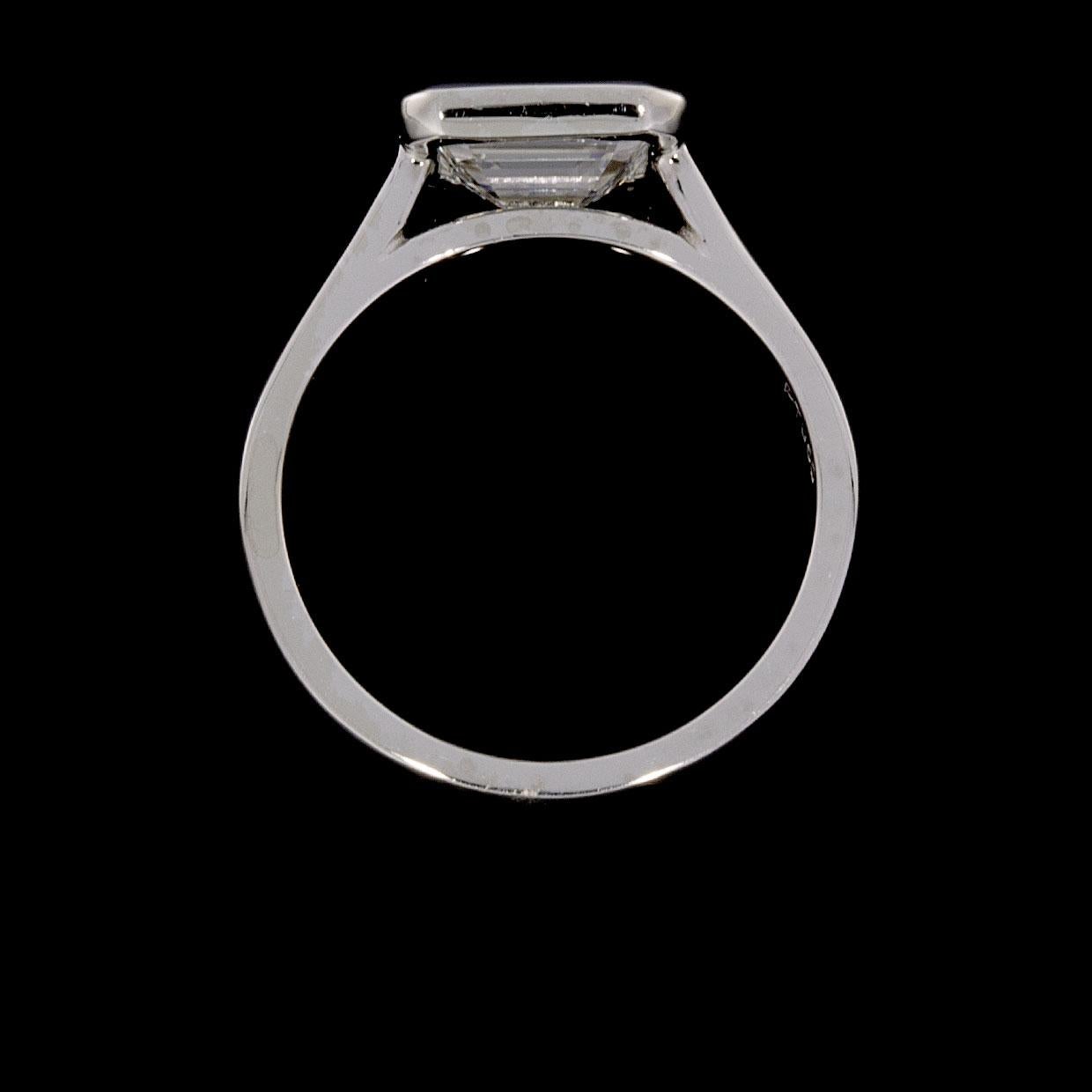Women's Platinum Colorless 1.56 Carat Emerald Cut Diamond Solitaire Engagement Ring