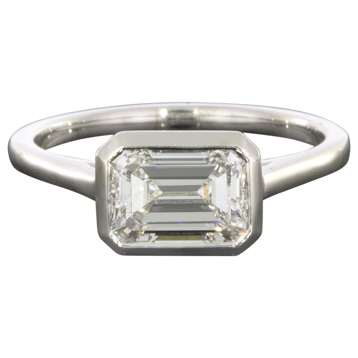 Platinum Colorless 1.56 Carat Emerald Cut Diamond Solitaire Engagement Ring