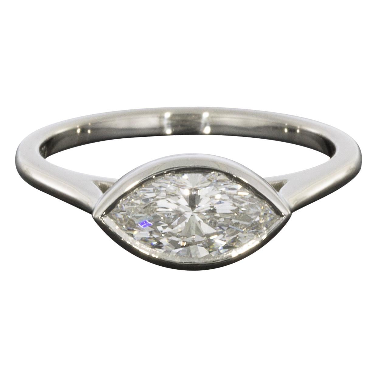 Platinum Colorless GIA Certified Marquise Diamond Solitaire Engagement Ring