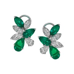 Platinum Colombian Pear Shape 6.71cts Emerald with Diamond Earrings Marquise