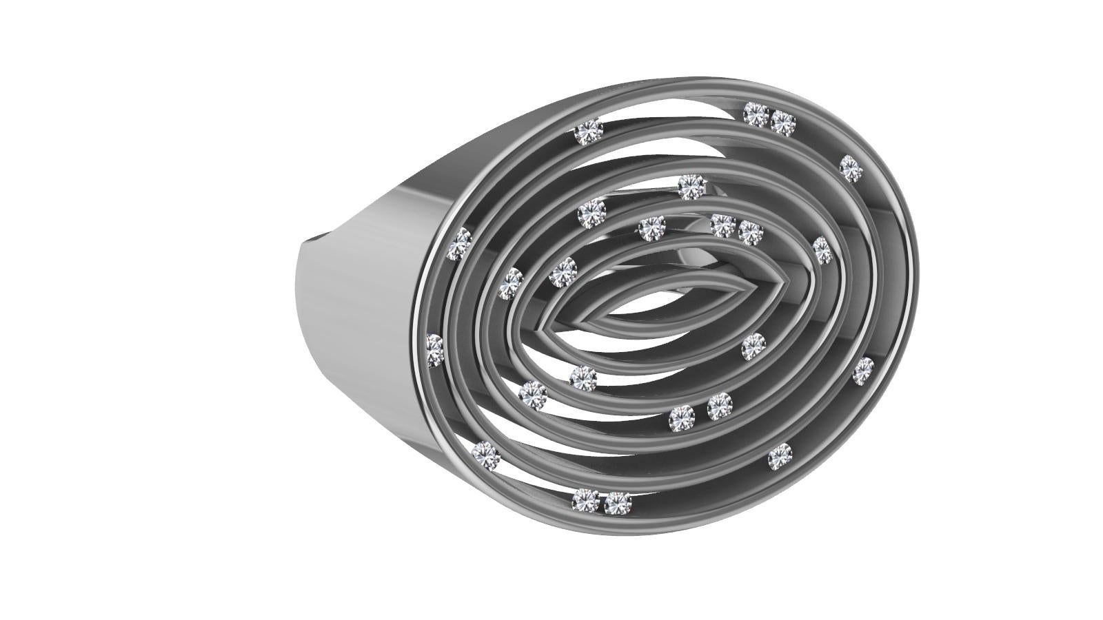 Platinum Concave Diamonds Oval Sculpture Ring 3